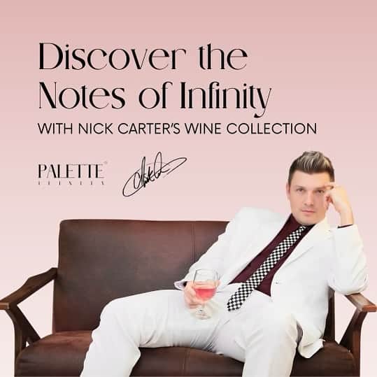 ニック・カーターのインスタグラム：「♾️ Welcome to Palette Infinity ♾️ Today is the official launch of my European wine company, available worldwide in February 2024.  For those of you in the European Union, we are presenting you with the opportunity to purchase a limited edition bottle today! With only 888 bottles available in this run, you’ll get a special holiday video from yours truly by scanning the label on the back of the bottle with your phone. 🎅   To celebrate, @ThePaletteInfinity will be doing daily giveaways (including a meet & greet for you +1 to a future show) so make sure to follow along. EU residents can purchase now by clicking the link in @ThePaletteInfinity bio to be 1 of only 888 fans to own this holiday edition bottle.🍷Cheers!」