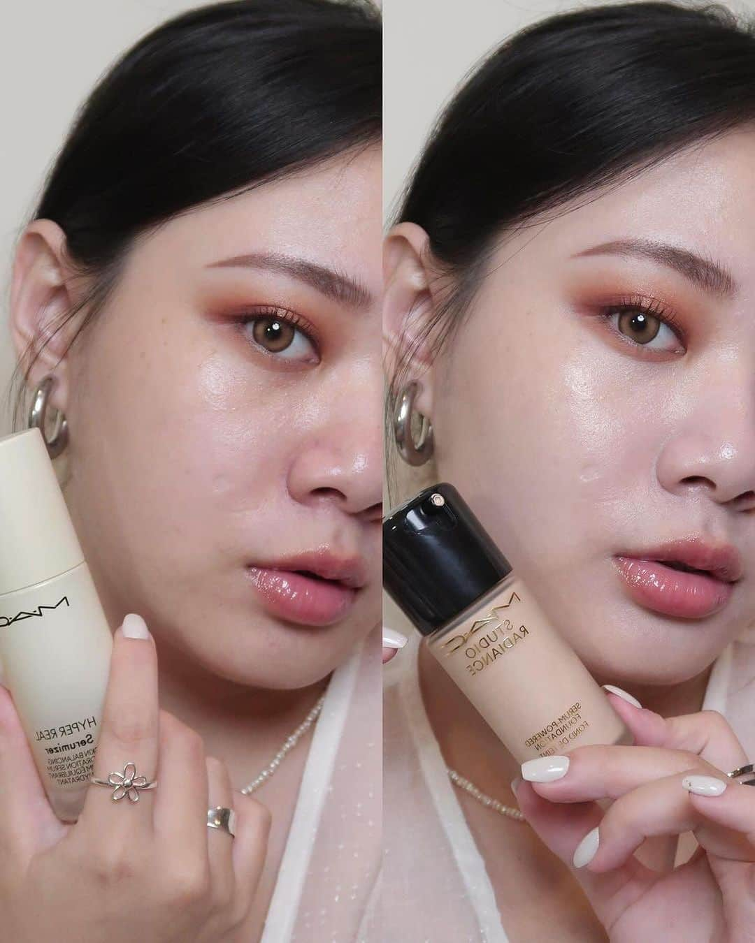 M·A·C Cosmetics Hong Kongのインスタグラム：「年尾派對終可瘋狂自拍🤳 多得呢對神級底妝孖寶聯手，徹底踢走乾燥暗啞底妝問題！ 🌸#貼妝花瓣精華* - 柔嫩水亮超有感，養出平滑細緻膚質 💫#追光粉底 - 補水拋光極貼服，持妝一日都唔覺乾！ 玩到深夜都保持妝容完美水亮！  🤍 94% 用家表示產品有助提升肌膚狀況及外觀* （*對122位亞洲顧客，早晚使用四星期後進行測試）  🛒【雙12限定優惠】 由6/12 - 12/12，官網購物即享88折！  Product featured: Studio Radiance Serum-powered Foundation 亮肌輕透精華粉底 - HK$410 Hyper Real Skin Balancing Hydrating Serum 清透煥顏修護精華 - HK495/30ml, HK$320/15ml #MAC專業訂製 #MAC貼身妝藝 #MACStudioRadiance  #MACSkinArtistry  #MACLightfulC #MACHongKong #Regram from @abcuttiiiiiii._  Be the spotlight from day to night🌟 Pair these two high-performance products to catch your light in real life for all year end partiessssssss! 🌸Hyper Real Skin Balancing Hydrating Serum* delivers a brilliant boost of dewy hydration to skin for a smooth yet supple canvas 💫Studio Radiance Serum-powered Foundation intensely hydrates and leaves skin more dewy and luminous  🤍94% said this product improved the appearance of skin texture after 4 weeks* (*Consumer testing on 122 Asian panelists after four weeks of use, twice a day.)  🛒【Double 12 Exclusive Promotion】From 6/12 - 12/12, enjoy 12% OFF online!」