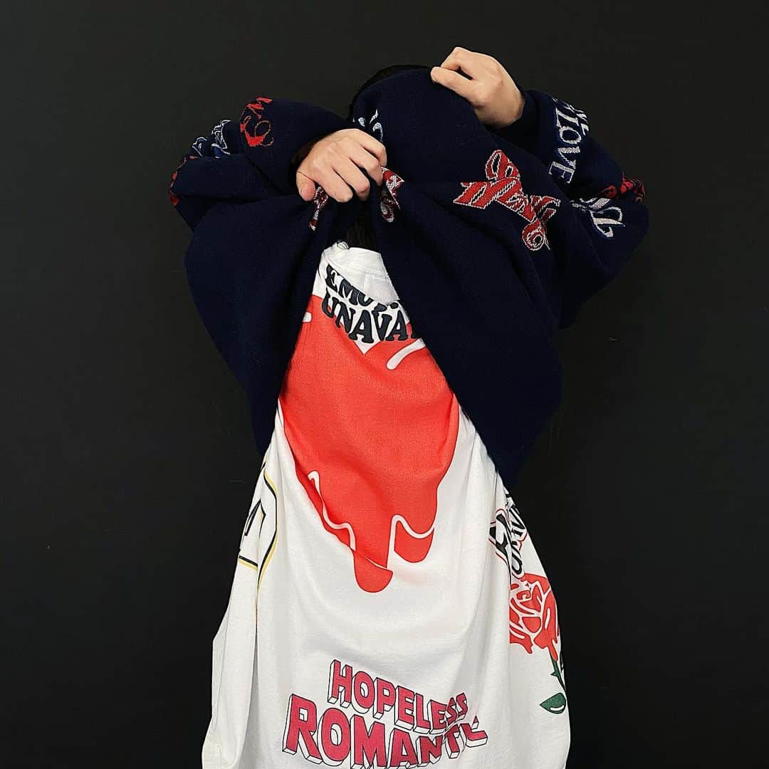 cherry worldwideのインスタグラム：「. " EMOTIONALLY UNAVAILABLE®︎』. 23 aw _ collection . . now available in-store & online . ⇒ " Mohair crewneck sweater " ⇒ " EU logo tee "」