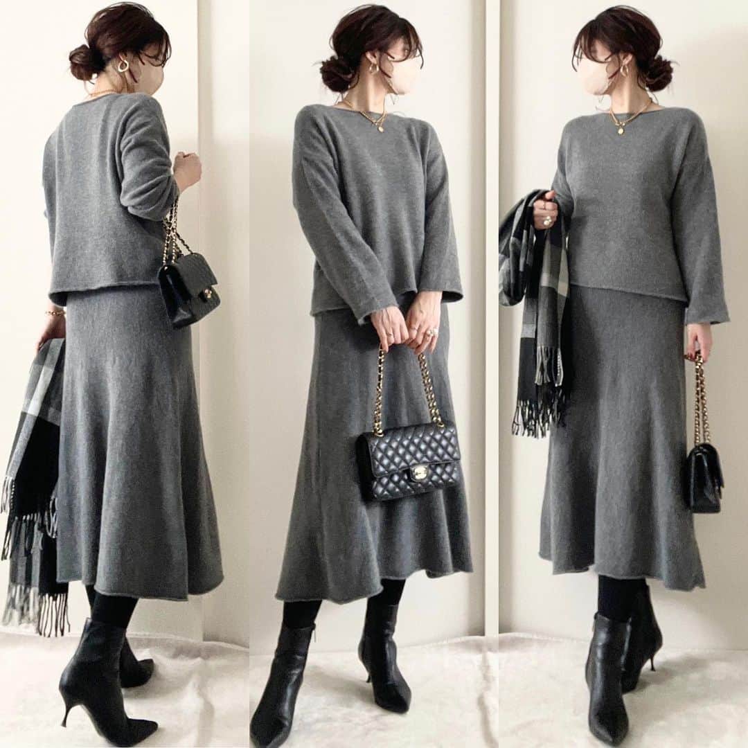 meiさんのインスタグラム写真 - (meiInstagram)「@fifth_store  #PR #fifth fifthの可愛いニットアップ🧶  ニットアップは上下それぞれ単品使いもできるから着回し力抜群！ しかもこれ、私が好きなボートネック😍 ボートネックって首が綺麗に見えるから好き♡ 伸縮性もあるしチクチクしないから着心地もいいよ ウエストも伸びるからストレスフリーで苦しくないのも嬉しいポイント！ これMだけど普段Lサイズの私でも着れたよ😀  ホワイト、グレー、ブラック、ラベンダーの4色展開🌈  ✔︎ボートネックニットスカートセットアップ 【品番：ES23F8408】  このセットアップMAX40％のクーポンが出てたよ🌷 ストーリーにリンク貼っておくのでぜひチェックしてみてね❣️  #大人コーデ #ニットアップ #高身長コーデ #フィフス #fifthコーデ #着回し #着回しコーデ #fashion  #outfit #プチプラコーデ #フィフスタイル #fifthtl #ボートネックニットスカートセットアップ」12月8日 19時13分 - mei.5.7.des