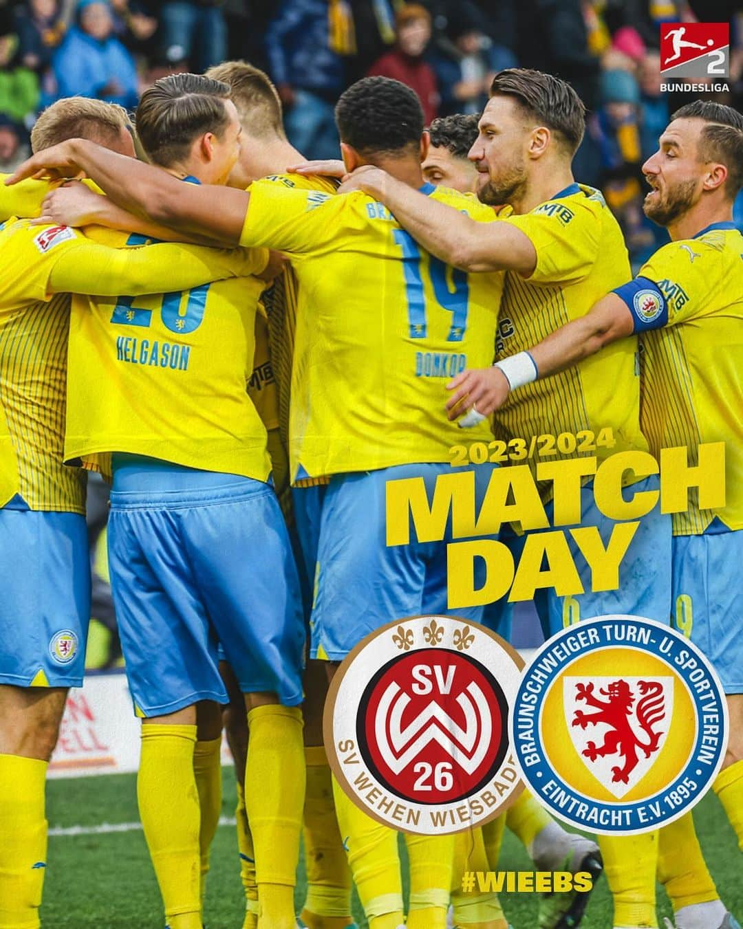 アイントラハト・ブラウンシュヴァイクのインスタグラム：「MATCHDAY!💙💛  Winterfeeling im Wiesbadener Flutlicht!👏 Um 18.30 Uhr rückt der Fokus auf die Auswärtszähler! Come on, Eintracht!💥  ______ #wirsindeintracht #wieebs」