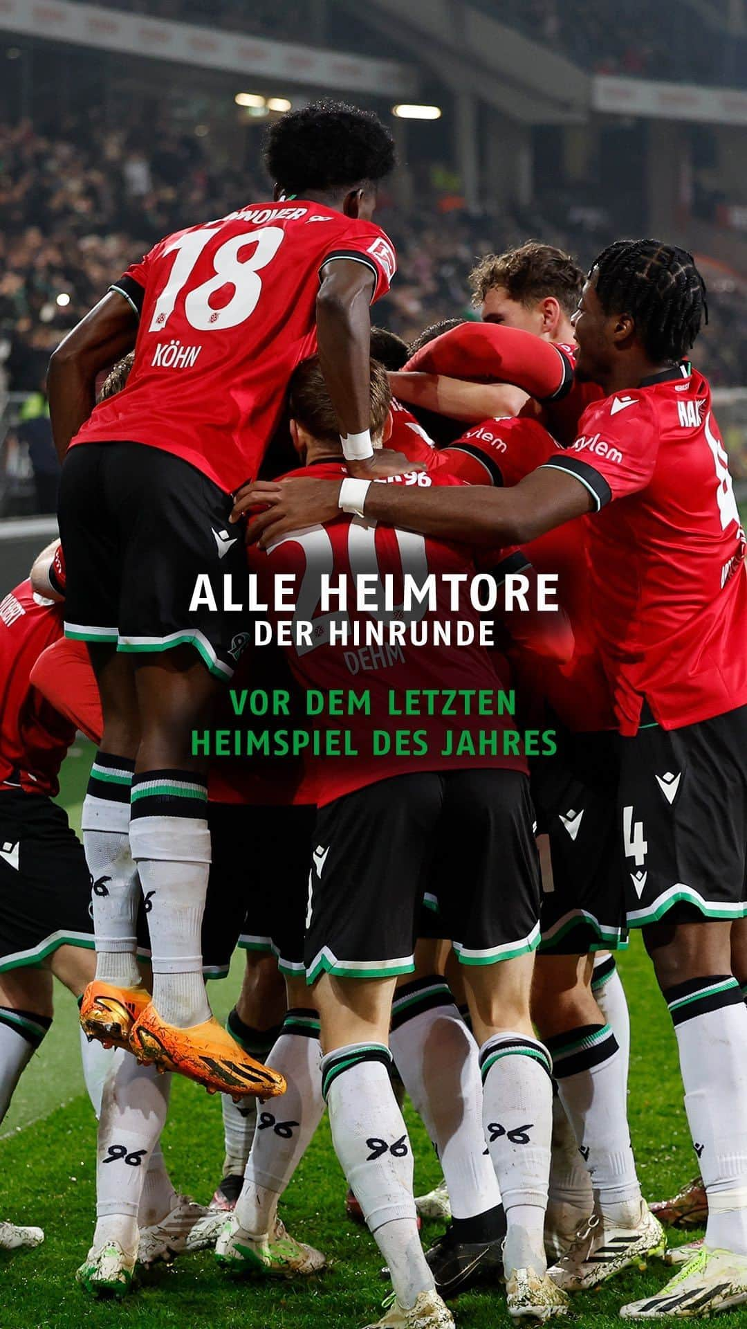 ハノーファー96のインスタグラム：「Noch nicht warm genug für heute Abend? Dann haben wir hier die bisherigen 1️⃣7️⃣ Heimtore dieser Saison für Euch! 🔥🤗  #H96 #Hannover96 #NiemalsAllein ⚫️⚪️💚」