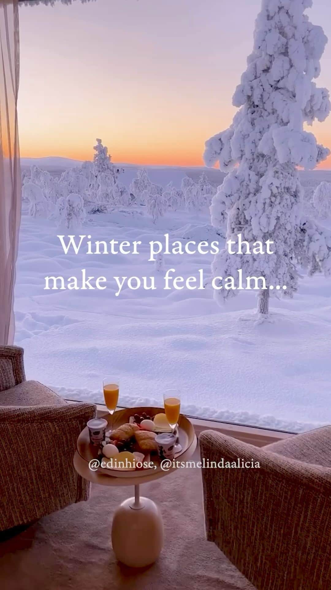 BEAUTIFUL DESTINATIONSのインスタグラム：「There’s something about being around snow that is just so calming... ❄️ 🌨️✨   These serenely beautiful winter destinations will have you exhaling all your stress away the moment you set eyes on them. 🌬️ Cotton candy skies, glacial waterfalls and snow capped forests are just a handful of reasons why winter is such an amazing season. ☃️🏔️   1. 📽 @edinhiose, @itsmelindaalicia 📍 @auroracollectionresort Saariselkä, Lapland, Finland  2. 📽 @leviniglut 📍 Lapland, Finland  3. 📽@kendal.strachan 📍 Matanuska Glacier, Alaska, USA  4. 📽 @josemostajo 📍 Chopicalqui, Peru  5. 📽 @edinhiose, @itsmelindaalicia 📍 @auroracollectionresort Saariselkä, Lapland, Finland」