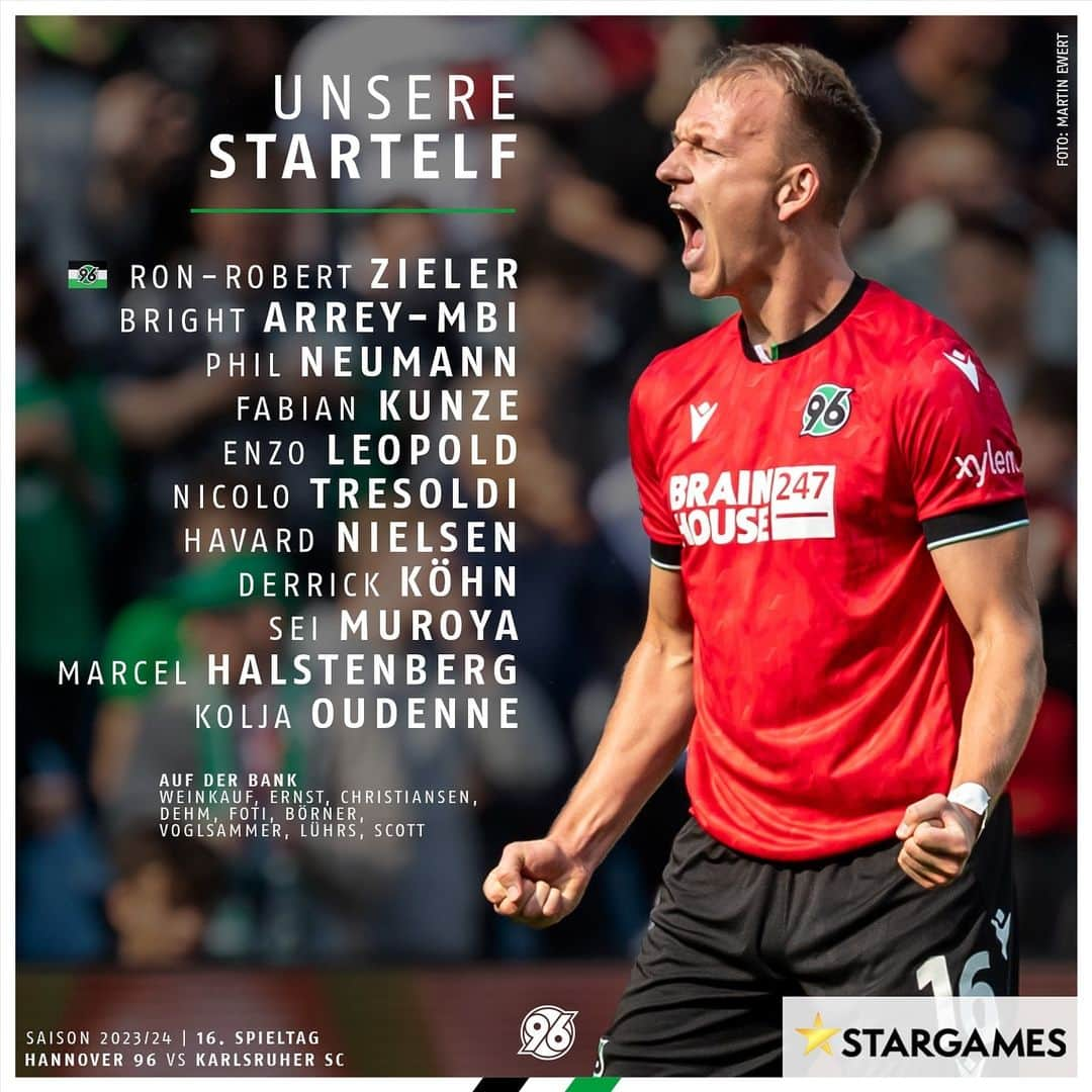 ハノーファー96のインスタグラム：「Unsere 1️⃣1️⃣ für #H96KSC. 😋  #H96 #Hannover96 #NiemalsAllein ⚫️⚪️💚」