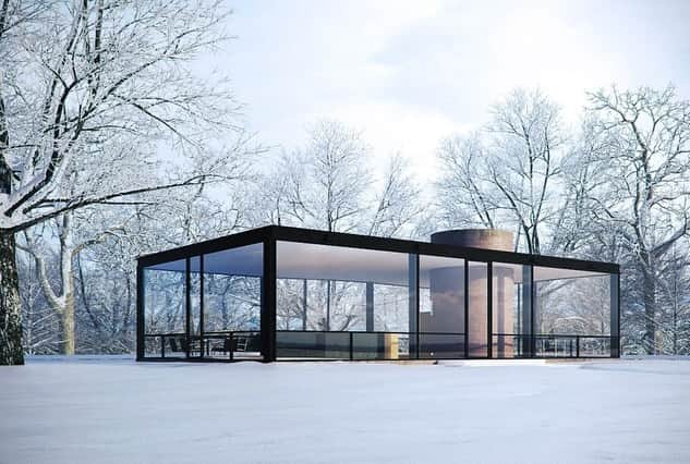 オリバーピープルズのインスタグラム：「The Philip Johnson Glass House under snow. Completed in 1949.  #OPInspiration⁠」