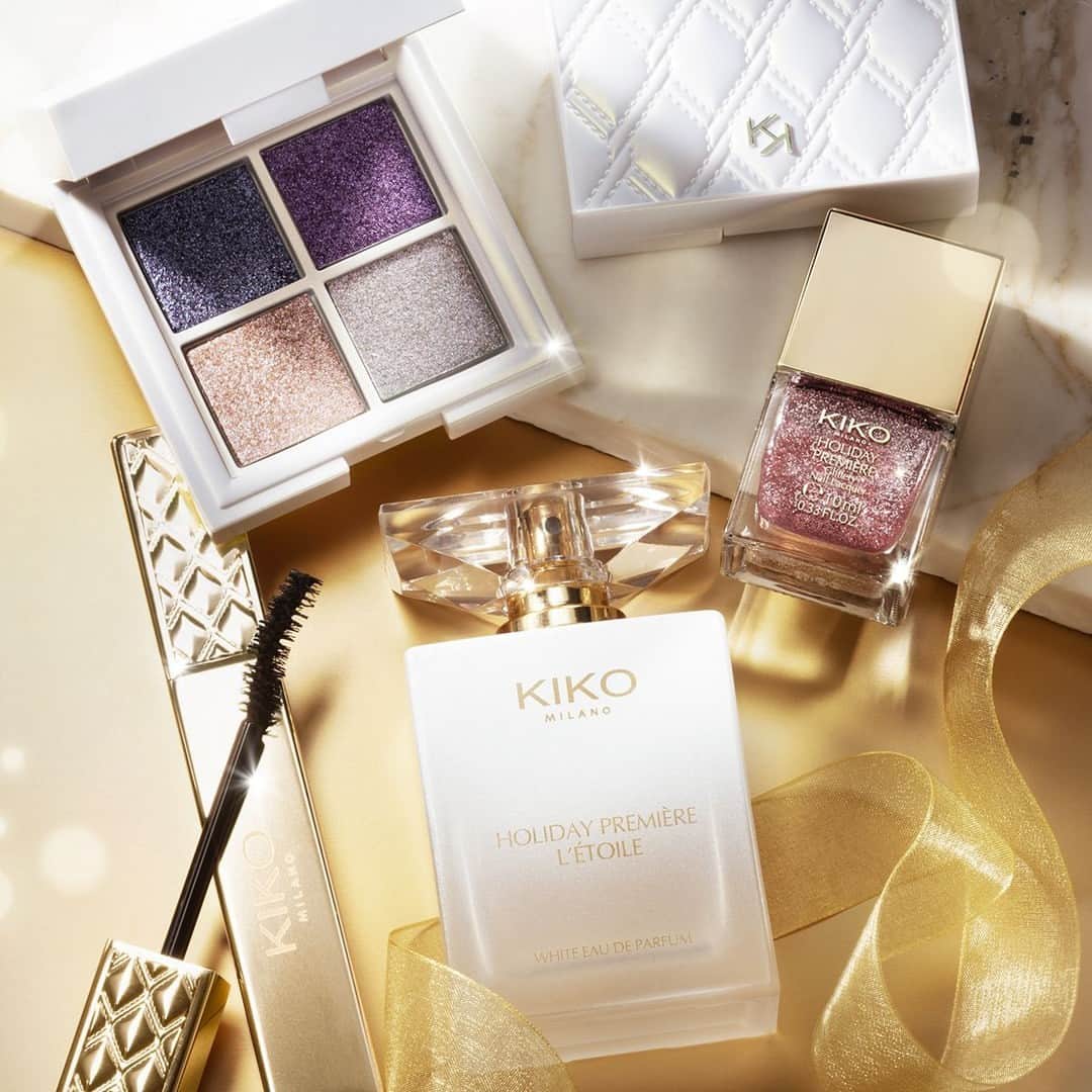 KIKO MILANOのインスタグラム：「🎄🎁 Feeling the Christmas shopping stress kick in? We've got your back! ✨ Dive into the magic of the holiday season and treat your loved ones to the joy of #KIKOHolidayPremiere goodies!⁣ ⁣ Volume & Curl Mascara - Made To Shine Eyeshadow Palette 01 - Glittery Nail Lacquer 01 - L’étoile White Eau De Parfum⁣」