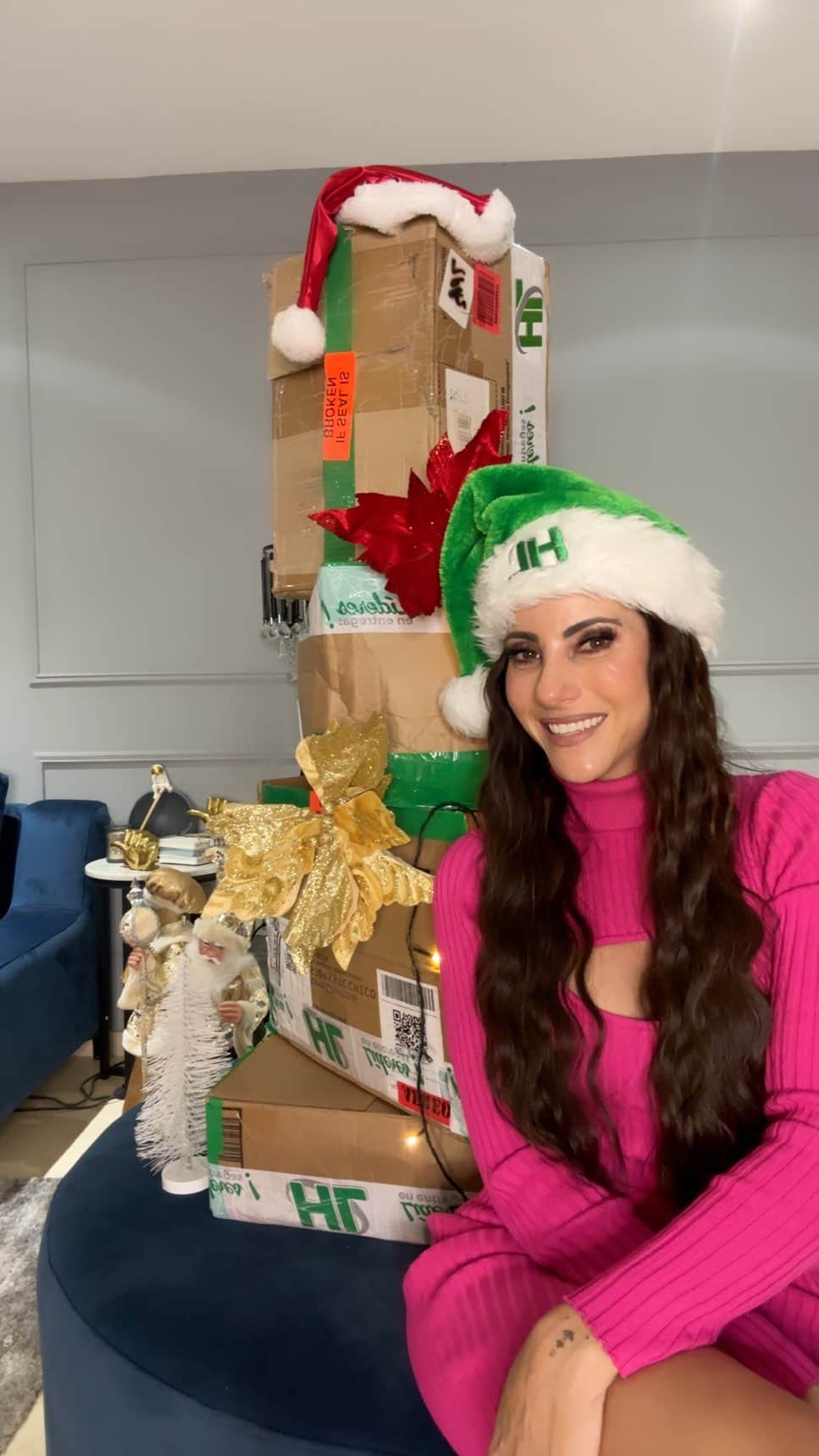ポーラ・ベビラクアのインスタグラム：「Lo siento pero tener a mis amigo de @cargo.hl me hace todo tan fácil, los amo   Así quedó el árbol 🌲   #humor #navidad #regalos #currier」