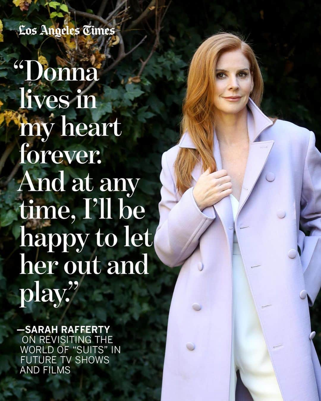 サラ・ラファティさんのインスタグラム写真 - (サラ・ラファティInstagram)「This summer, Sarah Rafferty starred in one of the most-watched shows to hit streaming — four years after the series ended its run.  #Suits, the legal drama that originally ran on USA Network from 2011 to 2019, has seen a resurgence in popularity since it became available to stream on Netflix in June. In the months since, the series has broken several streaming records — notching 18 billion streaming minutes in July alone — and is the most-watched title ever acquired by a streaming service, according to Nielsen.  Rafferty is hoping some of that success will benefit her newest series for the streamer. She stars as Katherine Walter, the matriarch of the large Walter family, in Netflix’s adaptation of the Ali Novak’s coming-of-age novel, “My Life With the Walter Boys.” Now streaming, the series revolves around 15-year-old Jackie, who is uprooted from Manhattan to rural Colorado after the deaths of several members of her immediate family. She is taken in by her mom’s best friend, Katherine, and her husband, George (Marc Blucas), who are already raising 10 children, mostly boys.  Rafferty spoke to the The Times’  @villarrealy about her journey, “Suits,” the #sagaftrastrike and more. Get the full story at the link in @latimes_entertainment’s bio.  🖊️ @villarrealy  📸 @genaro4707; Shane Mahood / USA; Netflix」12月9日 9時06分 - iamsarahgrafferty