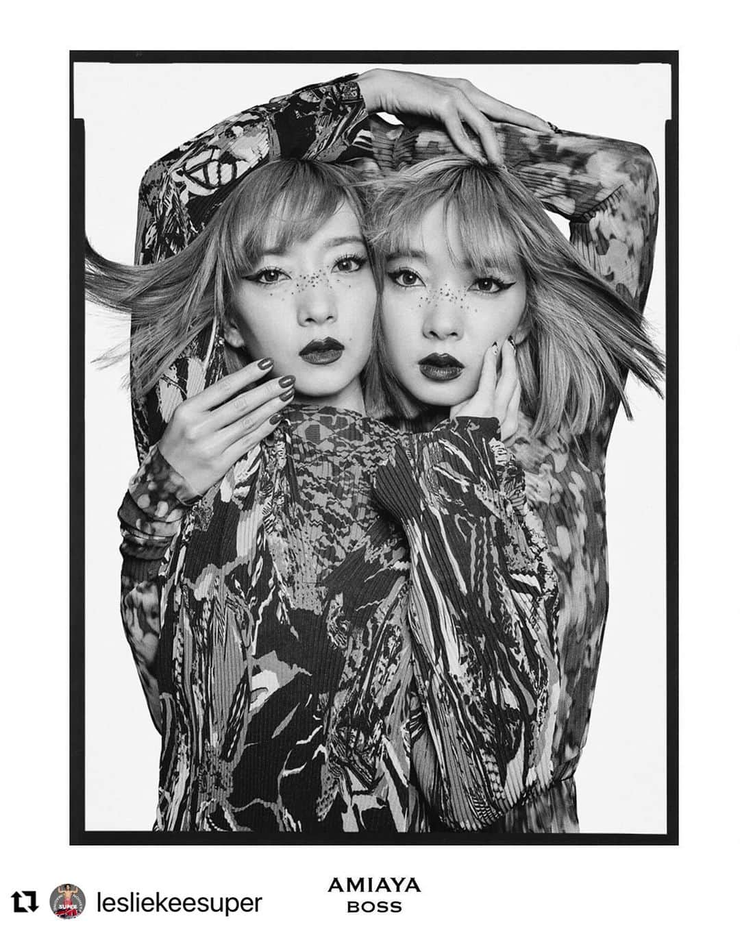 冨沢ノボルのインスタグラム：「beautiful🖤🖤🖤 @amixxamiaya  @ayaxxamiaya  @lesliekeesuper  @enosogohs  @i.am.not.noboru   #Repost @lesliekeesuper with @use.repost ・・・ Super Magazine @supermagazinenyc  ★ 2023AW issue 03★  「A Tribute to Richard Avedon」  ★AMIAYA★ @amixxamiaya @ayaxxamiaya   Photographed by @lesliekeesuper   avedonfoundation #richardavedon #avedon100 #superavedon #supermagazinenyc #lesliekee @enosogohs @noboruok @boss #amiaya #hugoboss」