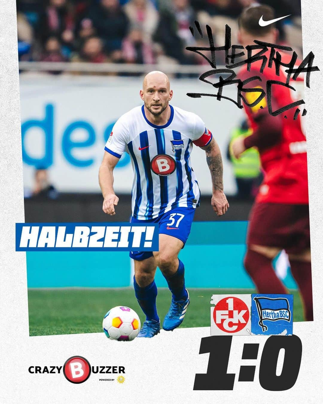 ヘルタ・ベルリンのインスタグラム：「Die erste Hälfte ist rum! Das läuft noch nicht so hier... 🙄😕  . . #FCKBSC ⏸️ | 1:0 | #HaHoHe」