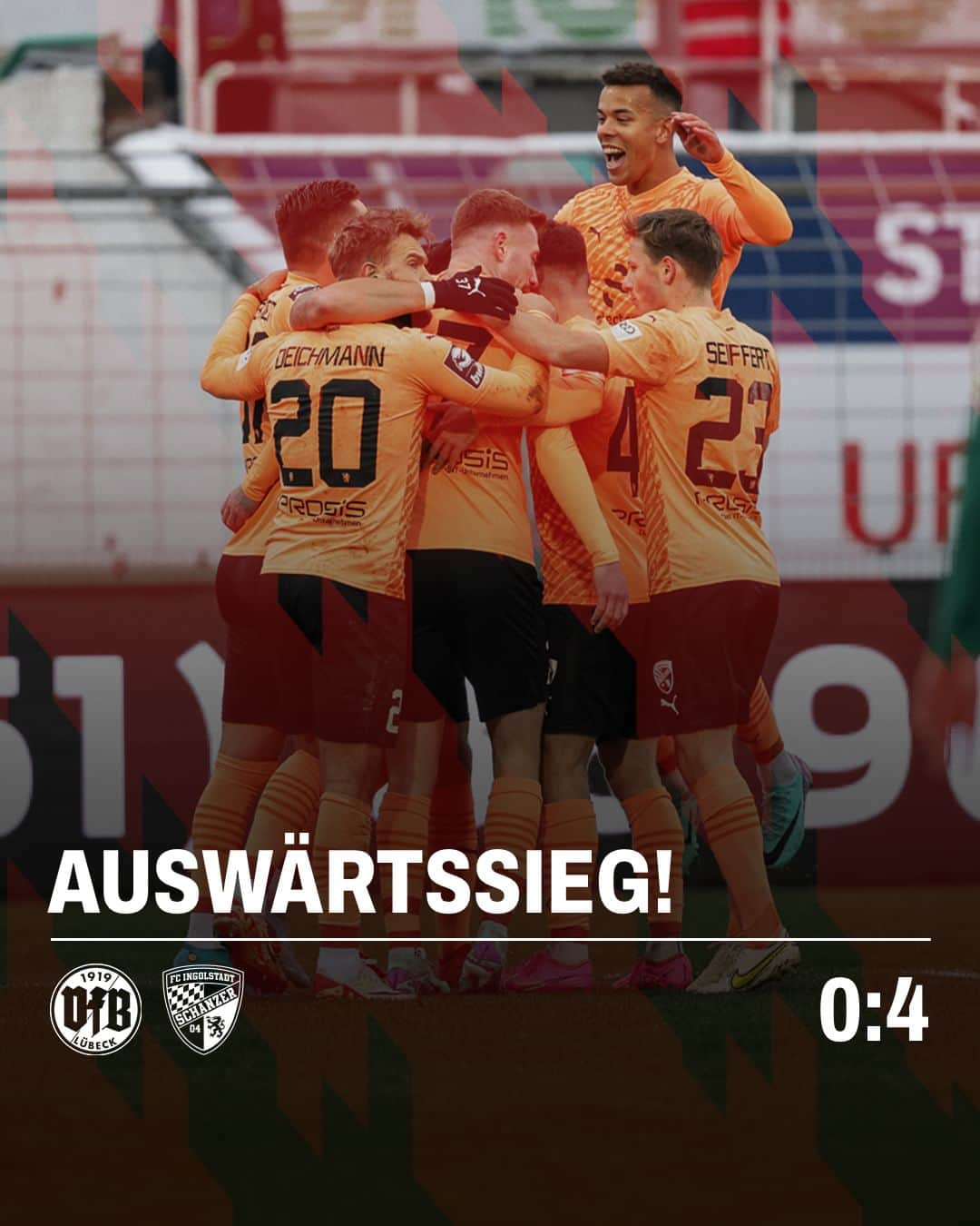 FCインゴルシュタット04のインスタグラム：「Sehr stark, #Schanzer! 💪 Wir gewinnen unser letztes Auswärtsspiel des Jahres deutlich mit 4:0 beim @vfb_luebeck_1919. ⚫️🔴 . . #Schanzer #Schanzerfürimmer #Ingolstadt #FCI #FCIngolstadt #soccer #fussball #football #futbol #Liga3 #3Liga #Auswärtssieg #sieg #dreipunkte」