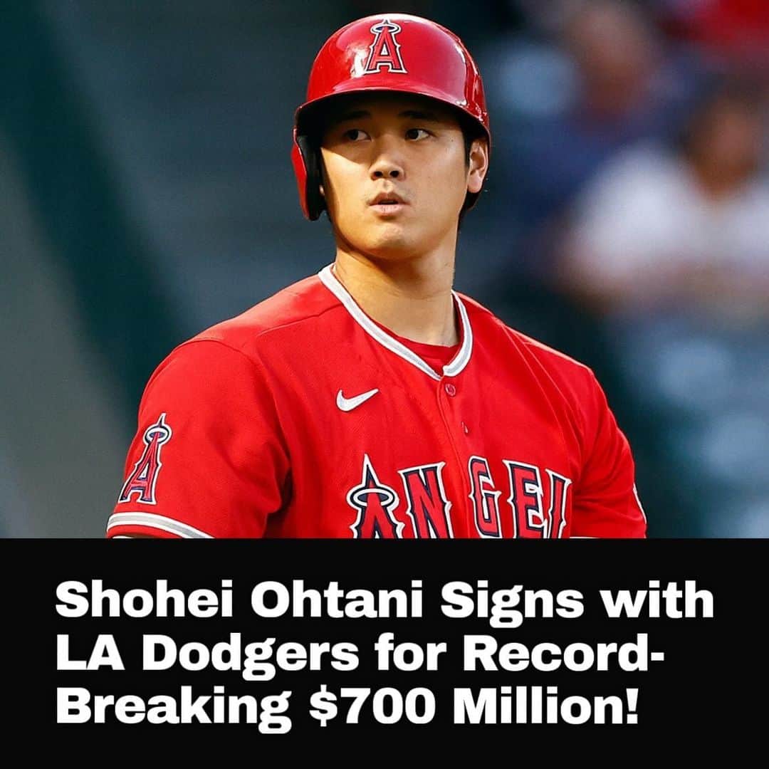 Just Jaredのインスタグラム：「Shohei Ohtani makes baseball history by signing a new record-breaking $700 million contract with the Los Angeles Dodgers! Tap this photo in the LINK IN BIO for more details on his new deal. #ShoheiOhtani Photo: Getty」