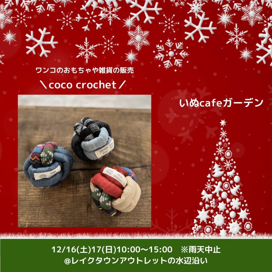 甲斐麻美のインスタグラム：「. 12/16(土)17(日) 愛犬と過ごすSpecial Christmas！ \\いぬcafeガーデン// 　@レイクタウンアウトレットの水辺沿い  【セレクトショップエリア 】 12/16(土)17(日)両日  ＼coco crochet／ (@coco_.crochet ) ▶ワンコのおもちゃや雑貨の販売  ----------  ワンコが好きで編むことが好き。好きを掛け合わせたおもちゃや雑貨を製作しています。 うちのモデル犬？（笑）に協力してもらい、おもちゃは重量やつかみ具合など扱いやすさを、チョーカーやポンチョは着やすさや付けやすさ等を何度も試着してもらい作っています。 布を編む。ロープを編む。毛糸を編む。。。楽しみながら一つ一つ手作りしています。  ---------- ※事前予約等は各出店者様のDMへ 直接お問い合わせ下さい  ================ 　いぬ cafe ガーデン ================ 日時：R5.12/16(土)17(日) 10:00～15:00 ※雨天中止 場所：レイクタウンアウトレット JR武蔵野線　越谷レイクタウン駅　徒歩7分 ※入場無料 ※カフェエリア予約優先（ワンドリンク制）  ■カフェのご予約はこちら💓 >> https//reserva.be/inutowatashi プロフィール欄から飛べます🕊  #いぬcafeガーデン #いぬとわたし #レイクタウンアウトレット #犬イベント #いぬのいる暮らし #ドッグカフェ #犬とクリスマス #クリスマスイベント #犬との暮らし #犬ファースト #犬好きさんと繋がりたい #犬がいないと生きていけません #犬好き　＃いぬカフェ #犬のイベント #犬イベント #ワンコ小物  #犬のおもちゃ」
