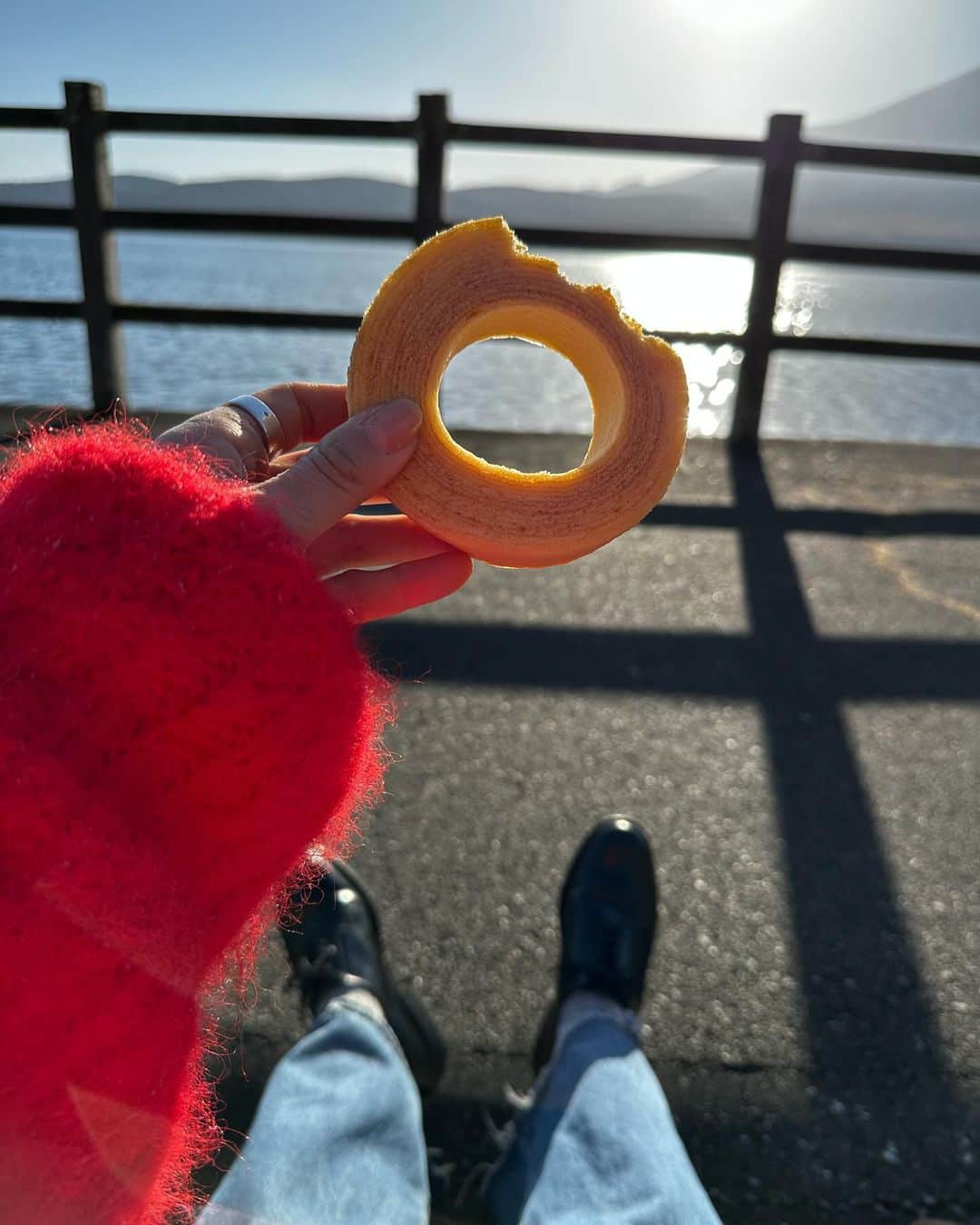 高山都さんのインスタグラム写真 - (高山都Instagram)「ポカポカ湖畔でバームクーヘン日和🌞🍩🦢」12月10日 15時11分 - miyare38