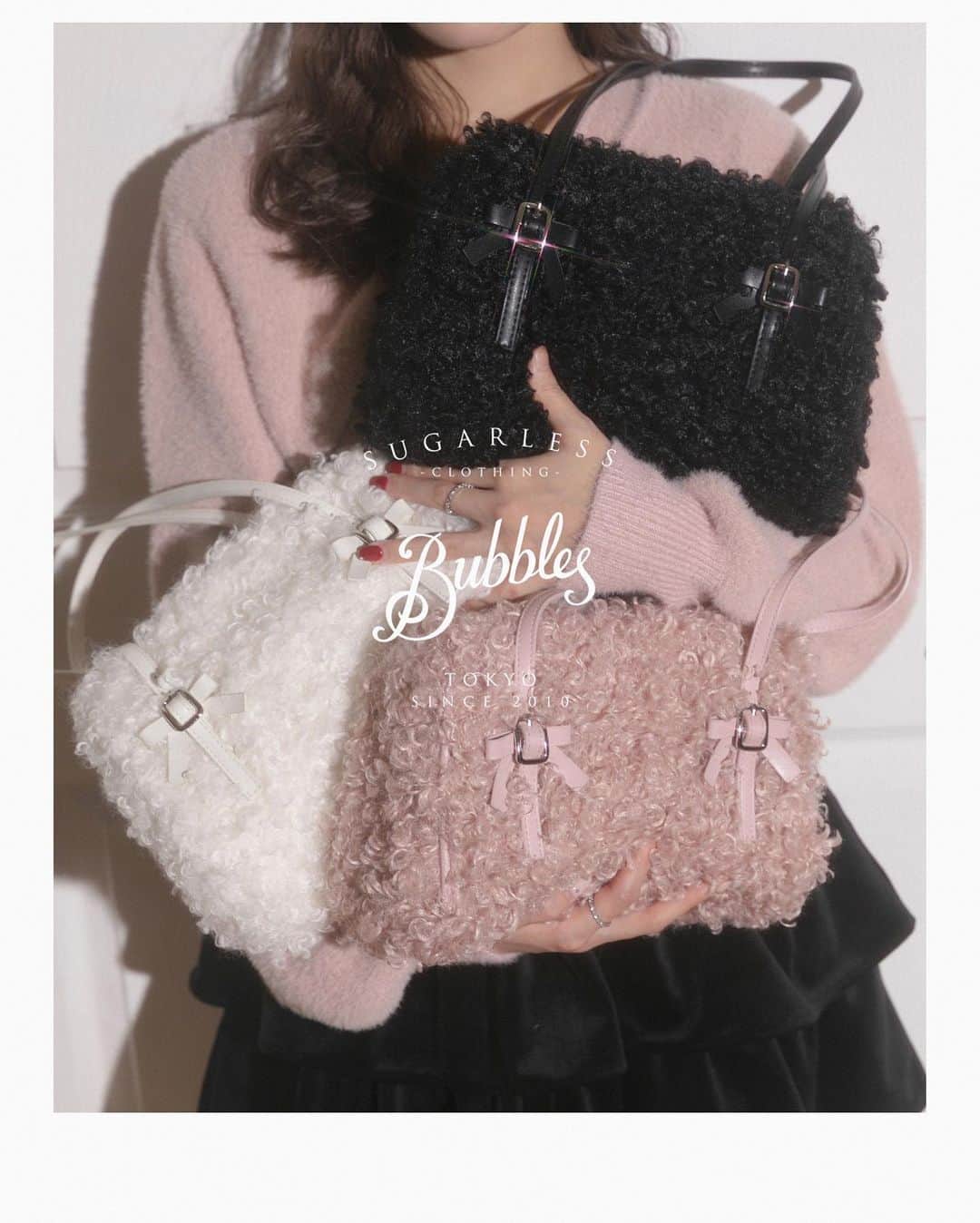 BUBBLESのインスタグラム：「ㅤㅤㅤㅤㅤㅤㅤㅤㅤㅤㅤㅤㅤ ㅤㅤㅤㅤㅤㅤㅤㅤㅤㅤㅤㅤㅤ BUBBLES New Collection Winter / December,2023  ☑︎ poodle fur bag ¥7,900+tax color :  ivory / black / pink https://www.sparklingmall.jp/c/sparklingmall_all/BS71371 ㅤㅤㅤㅤㅤㅤㅤㅤㅤㅤㅤ _____________________________________________  #bubbles #bubblestokyo  #bubbles_shibuya #bubbles_shinjuku #bubblessawthecity #bubbles #new #clothing #fashion #style #styleinspo #girly #classicalgirly #brushgirly #harajuku #shibuya #newarrival #october #aw #December #winter #holiday #2023_BUBBLES #December2023_BUBBLES」