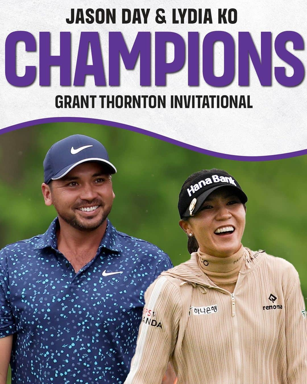 チョン・インジのインスタグラム：「Major champions ➡️ mixed-event champions. 🏆  Jason Day & Lydia Ko WIN the inaugural @grantthorntoninv! 🤝」