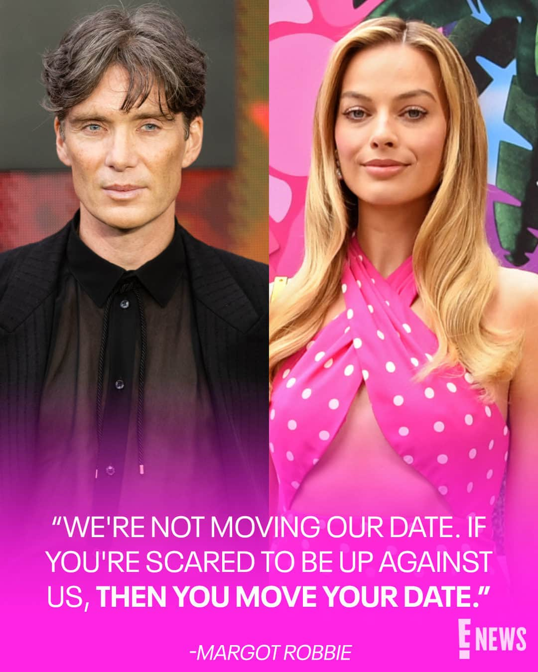 E! Onlineのインスタグラム：「This Barbie didn't back down when an #Oppenheimer producer asked her to move #Barbie's release date. Margot Robbie tells Cillian Murphy how she advocated for #Barbenheimer at the link in bio. (📷: Getty)」