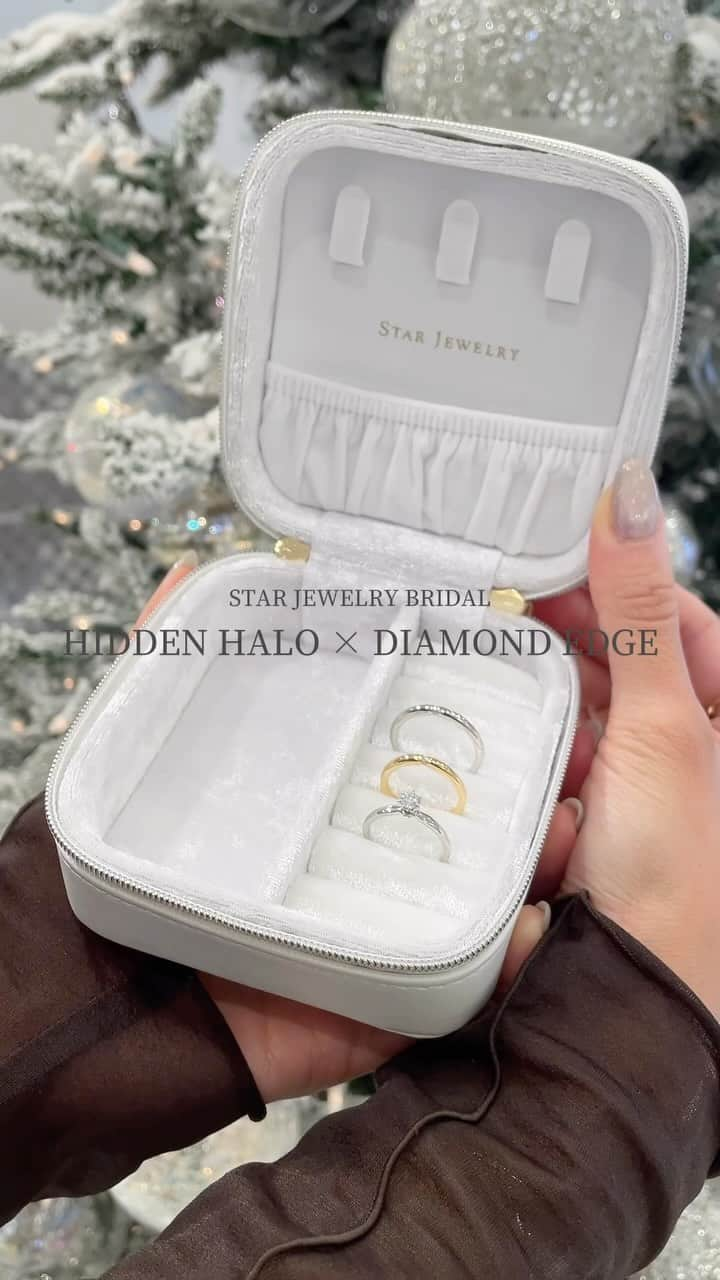 starjewelry_pressのインスタグラム：「【HIDDEN HALO×DIAMOND EDGE】 モダンな印象を与えるエンゲージメントリング×マリッジリングの重ね着けをご紹介 アームを一周包み込むように、ダイヤモンドを美しく配した新作マリッジリングは 内側も丸みのあるフォルムで仕上げ、着け心地にもこだわりました 2本のアームをダイヤモンドで結ぶエンゲージメントリングとリンクをさせた重ね着けがおすすめです  #starjewelry ＃スタージュエリー ＃starjewelrybridal ＃engagementring ＃婚約指輪 ＃marriagering ＃結婚指輪 ＃婚約指輪探し ＃婚約指輪選び ＃婚約指輪と重ね付け ＃結婚指輪探し ＃結婚指輪選び ＃サプライズプロポーズ ＃プロポーズリング ＃プレ花嫁 ＃プレ花嫁準備 ＃ブライダルフェア ＃ブライダルリング ＃jewelry」