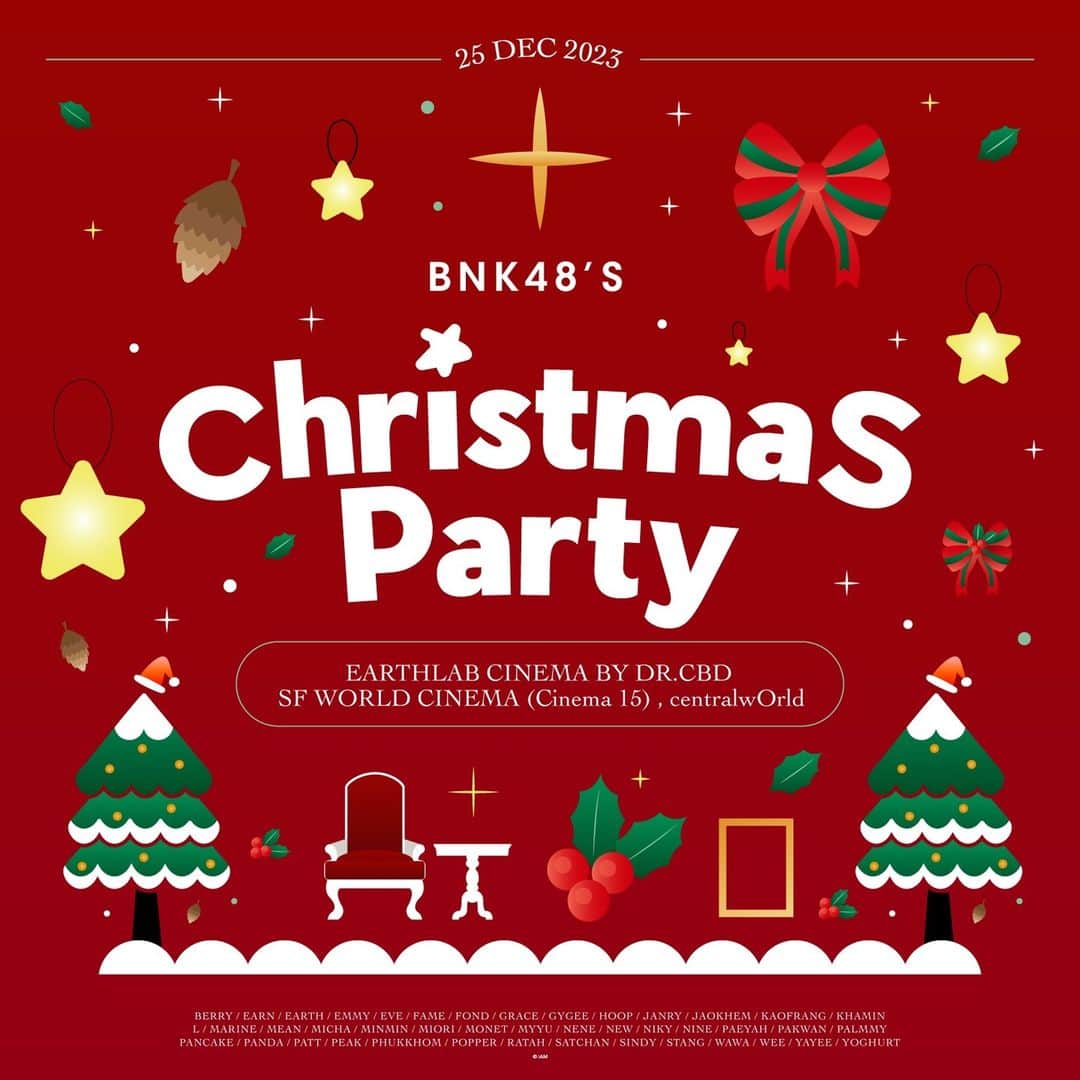 BNK48さんのインスタグラム写真 - (BNK48Instagram)「[🎄🎁] #BNK48ChristmasParty2023  [🤍🖐🏻] #MioriGraduationCeremony   BNK48 Christmas Party & Miori BNK48’s Graduation Ceremony 25 DEC 2023 @ EARTHLAB CINEMA by DR.CBD, SF World Cinema (Cinema 15), centralwOrld  [Performers] All BNK48 Members  [Ticket Price] บัตรที่นั่งราคา 1,200 บาท ทุกที่นั่ง พร้อม Special Act Photo (1 of 43)  เริ่มจำหน่ายบัตรตั้งแต่วันที่ 15 DEC 2023 (10:00) เป็นต้นไป ทาง iAM48 Application 🔗 https://app.bnk48.com/performance   [🎄🎁] PART 1: Christmas Party - พบกับการประกวด Costume จากเมมเบอร์ทั้ง 43 คน ใน Theme “GIVE ME FIVE!” - ทุกที่นั่งจะได้รับสิทธิ์ลุ้นรับของรางวัลจากเมมเบอร์แต่ละคน ทั้งหมด 43 รางวัล  [🤍🖐🏻] PART 2: Miori BNK48’s Graduation Ceremony - พบกับการแสดงส่งท้ายจาก Miori และเมมเบอร์ BNK48 - ทุกที่นั่งได้รับสิทธิ์ Hi-Touch กับ Miori หลังจบการแสดง  หมายเหตุ: กิจกรรมนี้ไม่มีการถ่ายทอดสด  #MioriBNK48  #BNK48」12月10日 21時23分 - bnk48