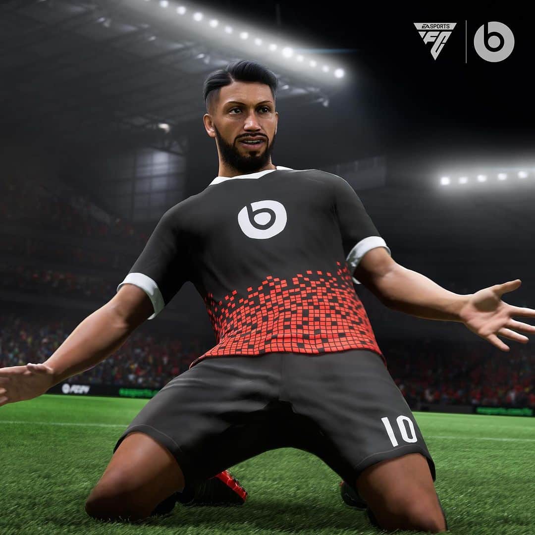ビーツ・エレクトロニクスのインスタグラム：「Join the Beats Family now in @easportsfc 24!   Unlock virtual Beats headphones and become a Beats Ambassador in #FC24 Player Career mode, or create a custom club with Beats-inspired kits in Manager Career. Play now and find your fit in-game.」