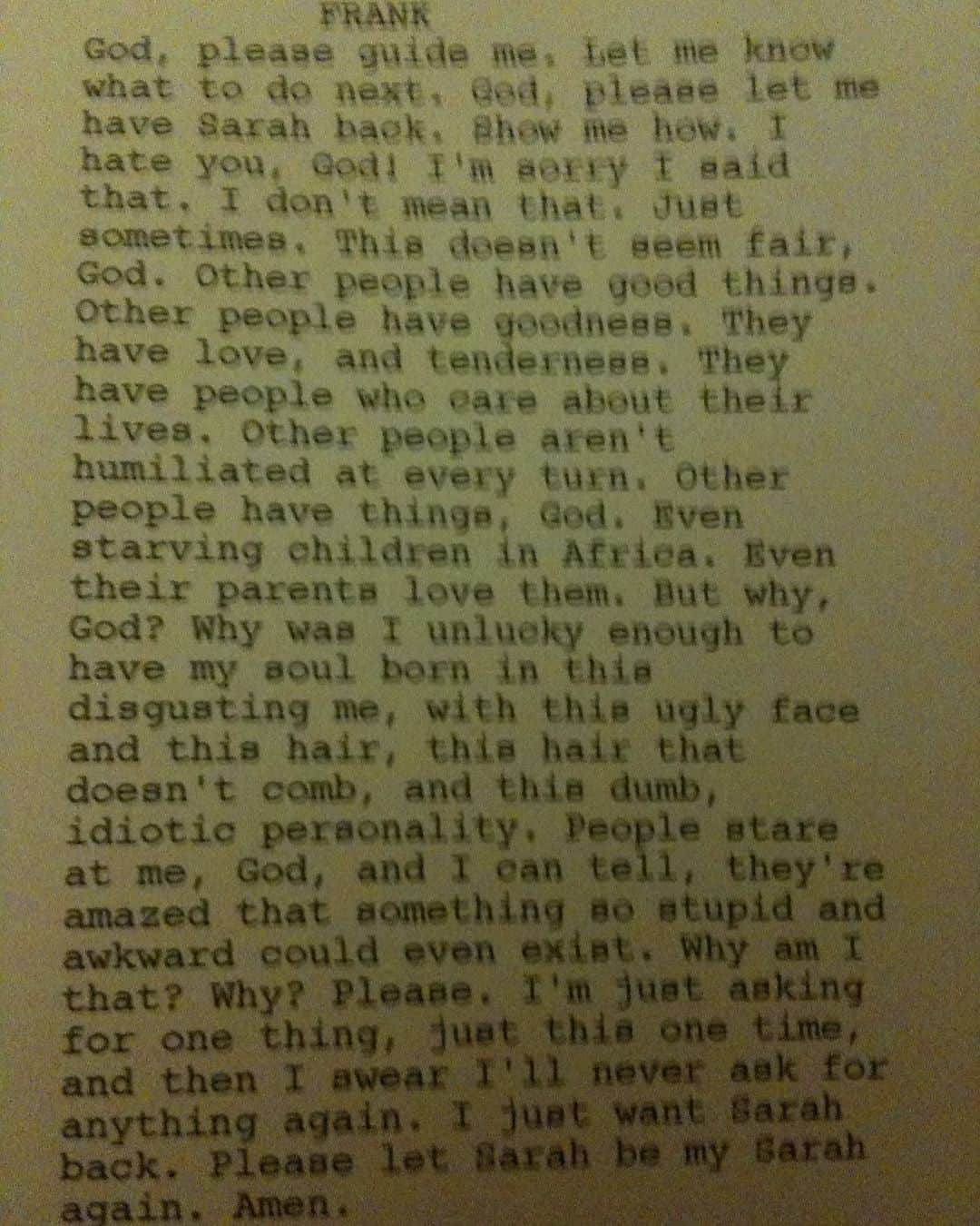 ジェームズ・ガンのインスタグラム：「Just texted to me from @rainnwilson - a passage from SUPER which came up on his phone.」