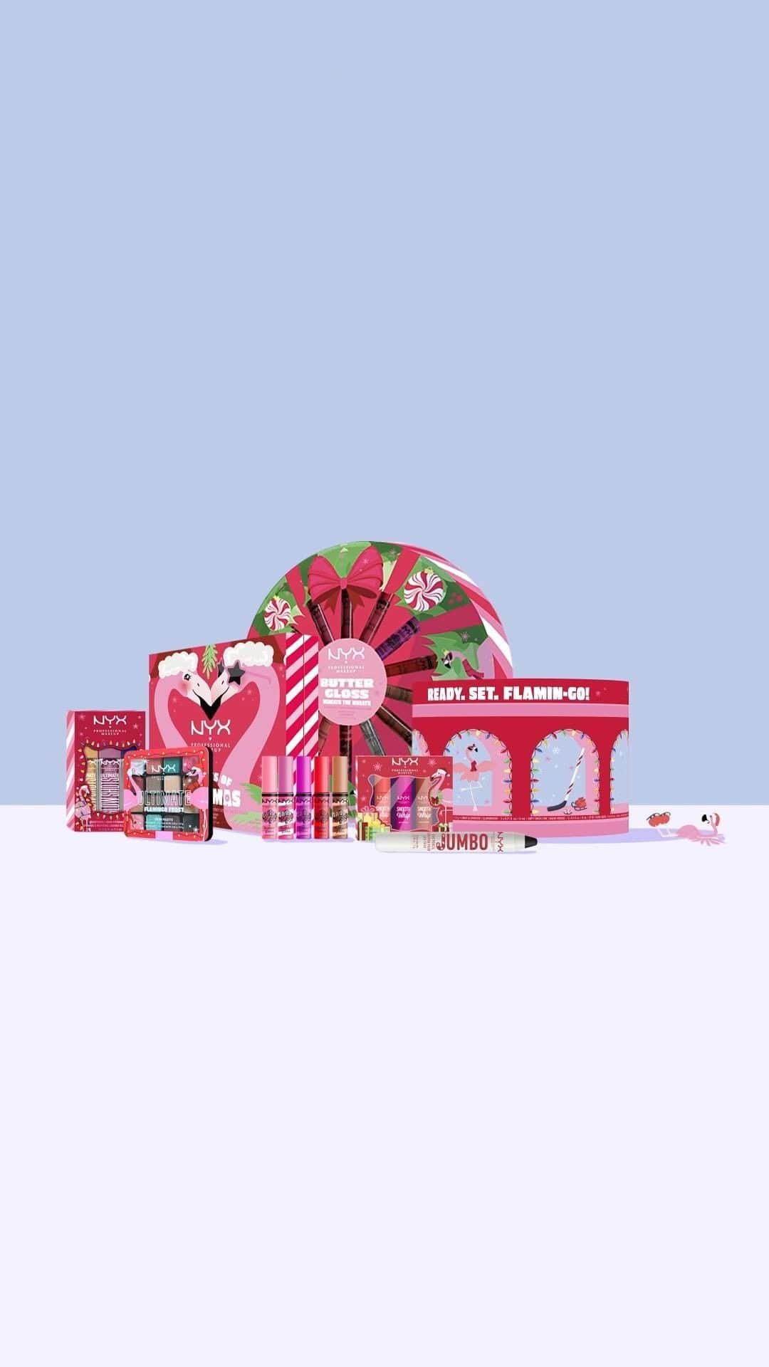 NYX Cosmeticsのインスタグラム：「we've got everyone on your holiday gift list covered with 24 full sized products 😉 skate over to our rink and shop our Limited Edition Holiday collection now at @ultabeauty 💋❄️  animation by @thebokbok  #nyxcosmetics #nyxprofessionalmakeup #holidaycollection #falalalaland #veganformula #crueltyfree」