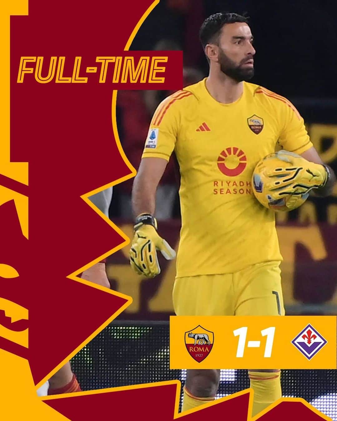 ASローマのインスタグラム：「After two red cards, the game finishes level.   #ASRoma #RomaFiorentina」
