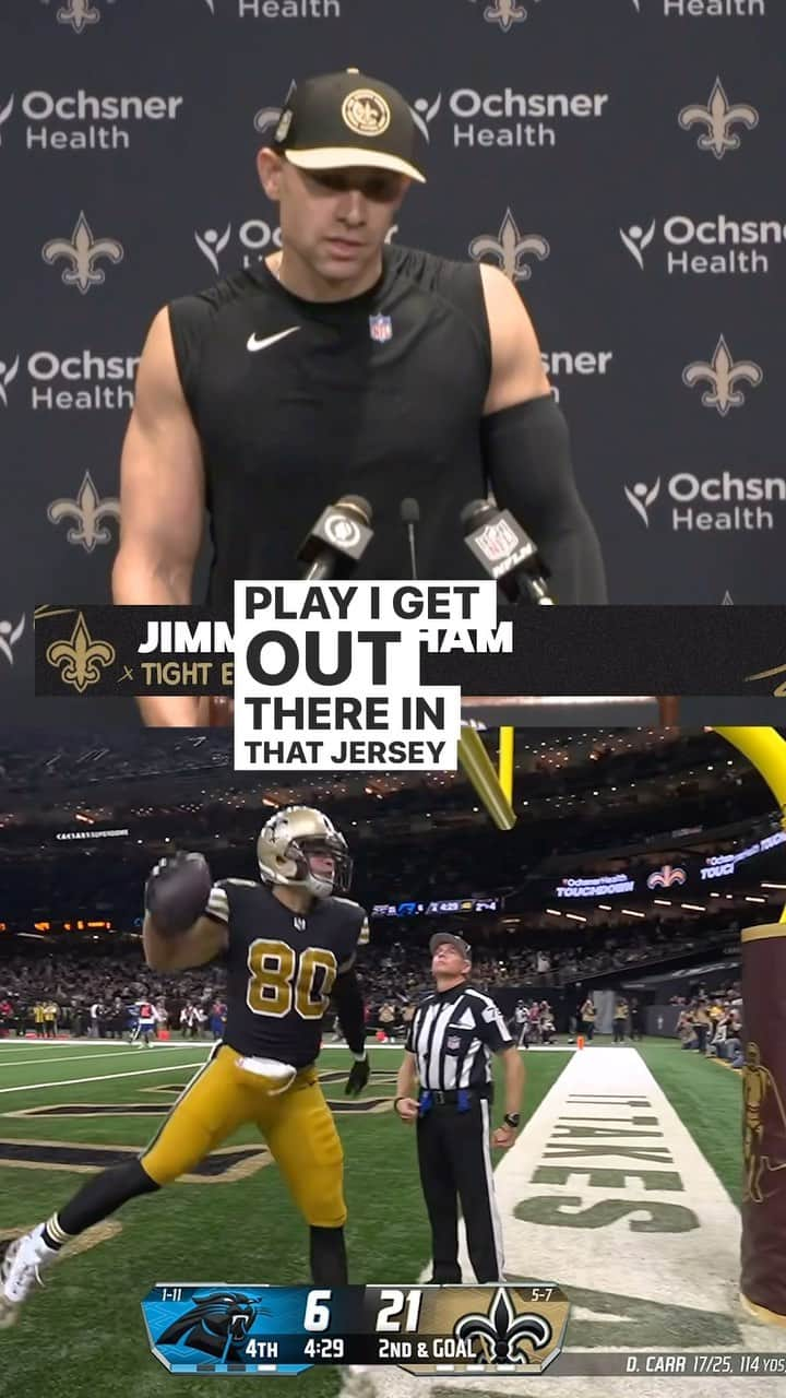 ニューオーリンズ・セインツのインスタグラム：「Jimmy Graham on scoring a TD at home: “There’s nothing like scoring in this city, for this team, in this jersey... It’s magical playing in here.” 🥲🥲🥲  📺 @nflonfox」