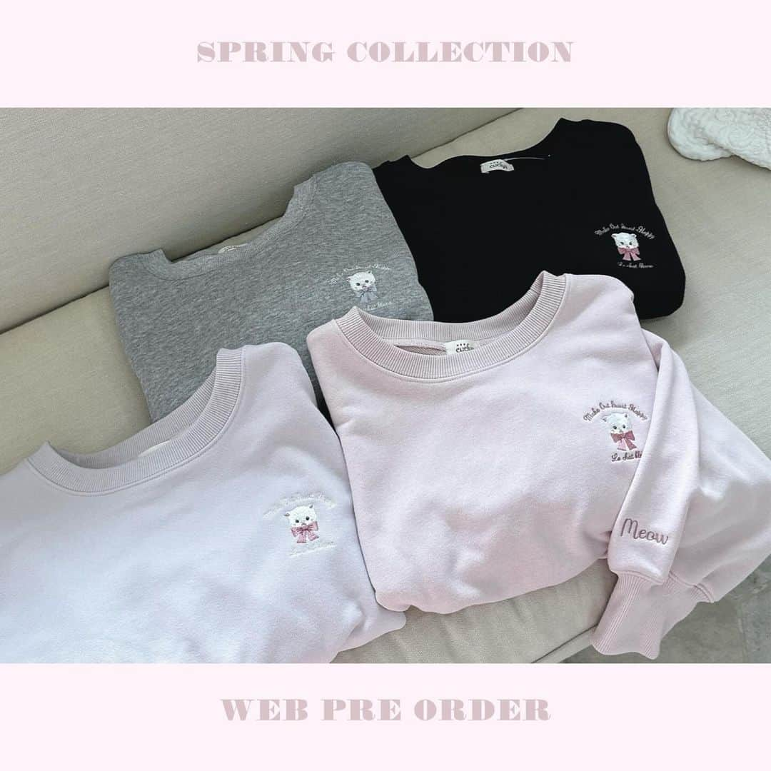 evelynのインスタグラム：「2024 Spring collection🌷 ㅤㅤㅤㅤㅤㅤㅤㅤㅤㅤㅤㅤㅤ 【通販にて先行受注開催中♡】 ㅤㅤㅤㅤㅤㅤㅤㅤㅤㅤㅤㅤㅤ #猫ちゃんスウェット ¥5,900 【PI/ラベンダー/BK/モクグレー】 ㅤㅤㅤㅤㅤㅤㅤㅤㅤㅤㅤㅤㅤ #evelyn #エブリン」