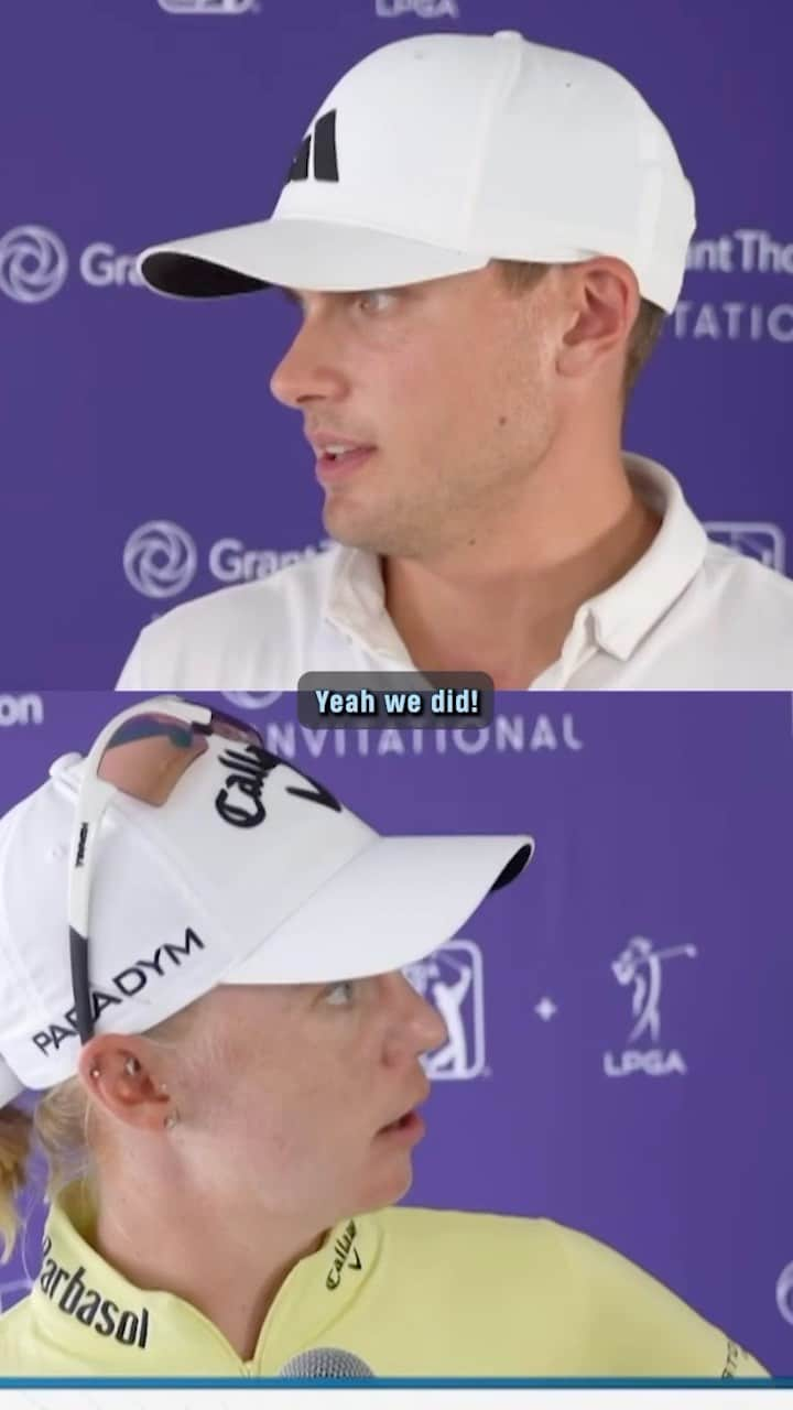 チョン・インジのインスタグラム：「Ludvig Åberg and Madelene Sagström shared their strategy when playing the other’s tee shots with different golf ball-marking preferences. 😂🇸🇪」