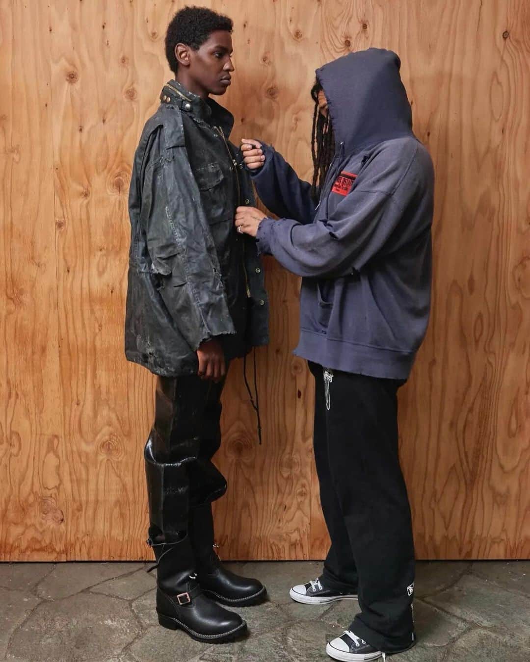 GQのインスタグラム：「@lukasabbat’s new clothing brand is for fashion fetishists. We got an exclusive look at @marking.distance, the former teenage influencer’s first clothing line, conceived at Lucien and inspired by Berghain. Check out more pieces from the collection at the link in bio.」