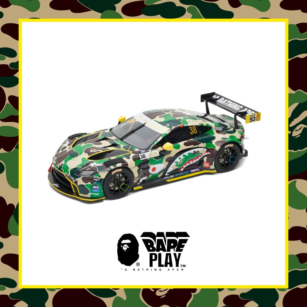 I.T IS INSPIRATIONのインスタグラム：「With the remarkable success of the Grand Prix’s showcase, BAPE® is proudly presenting Aston Martin GT3 1/18 Model Car Collaboration with POP RACE. The overall color scheme of the sports car tends toward a bolder and trendier look by combining BAPE® signature ABC CAMO with the vehicle's personality, which gives the Vantage a new look and keep it at the forefront of the action.  BAPE® x POP RACE Aston Martin GT3 1/18 Model Car will be releasing at BAPE STORE® and BAPE.COM on December 9th, 2023.  @poprace__ #ITHK #abathingape #bape #poprace」