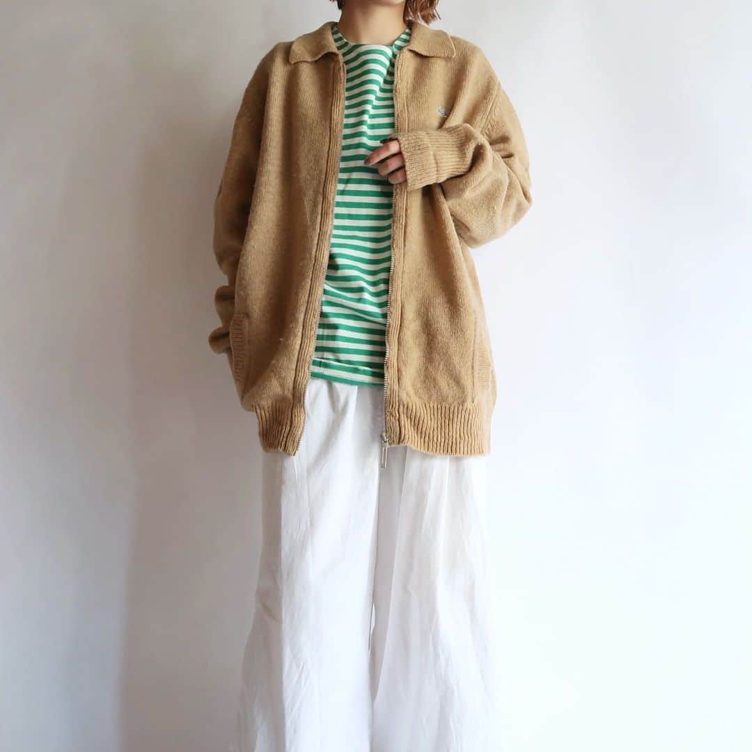 TheSunGoesDownのインスタグラム：「lacoste zip-up knit cardigan  staff 157cm」