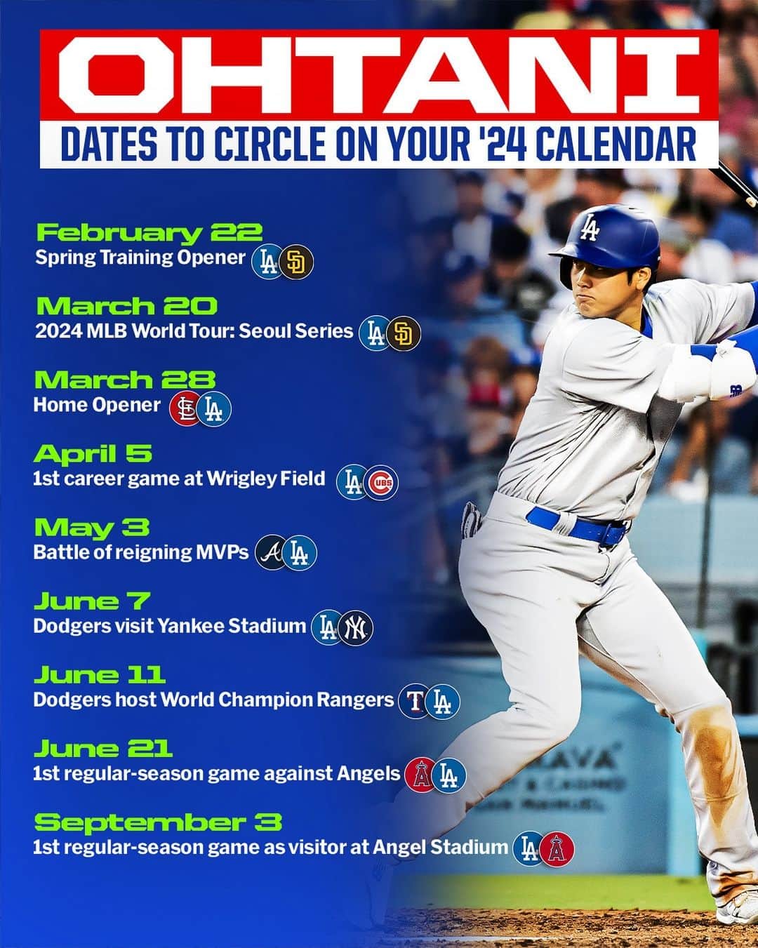 MLBのインスタグラム：「Mark your calendar. 📅  @ShoheiOhtani is coming to town.」