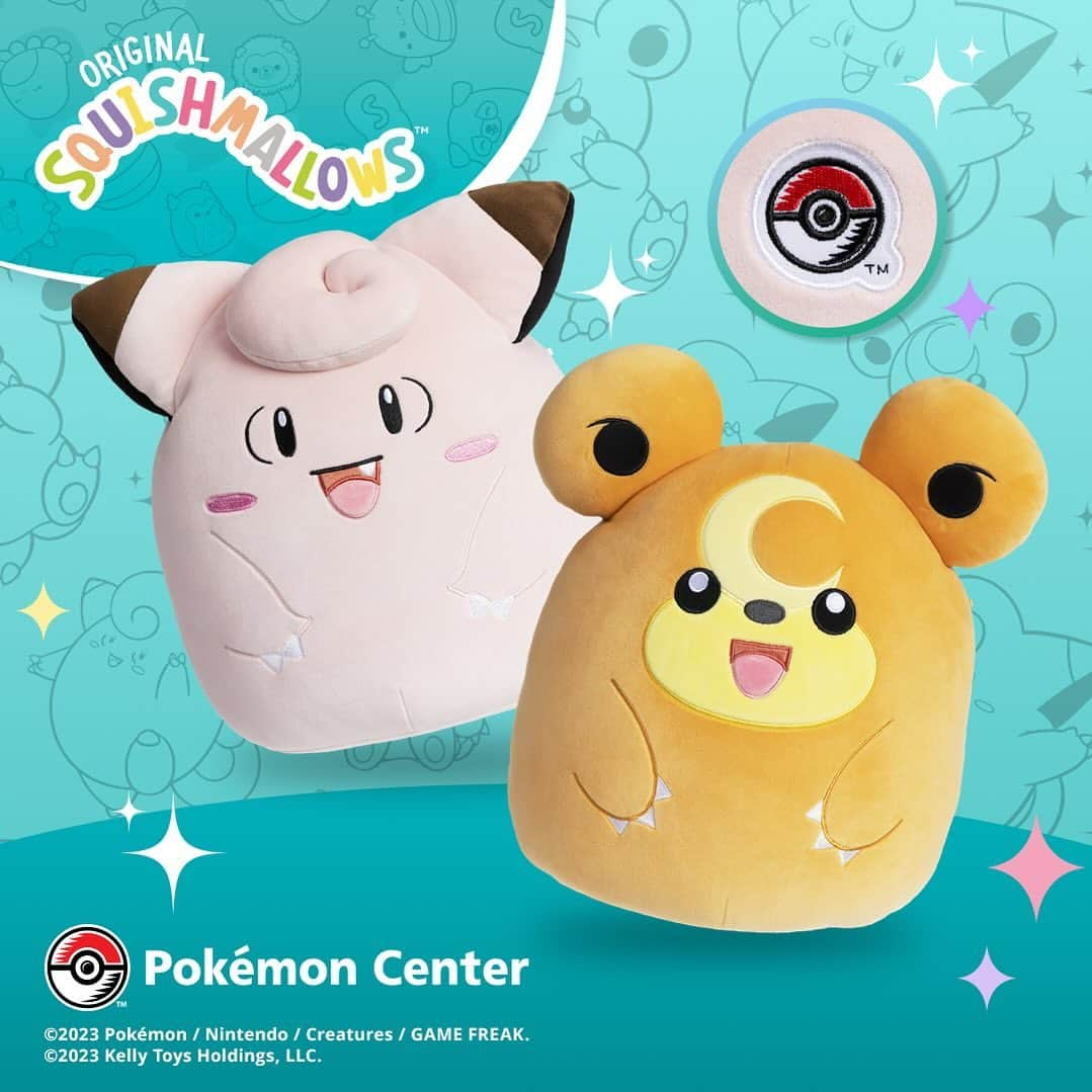 Pokémonのインスタグラム：「Squish incoming! 🌙🐻  Clefairy and Teddiursa Squishmallows with the exclusive Pokémon Center patch are ready to join your Squad!  🔗 Check out the link in our bio for the newest #SquishmallowsxPokemon, only at #PokemonCenter」