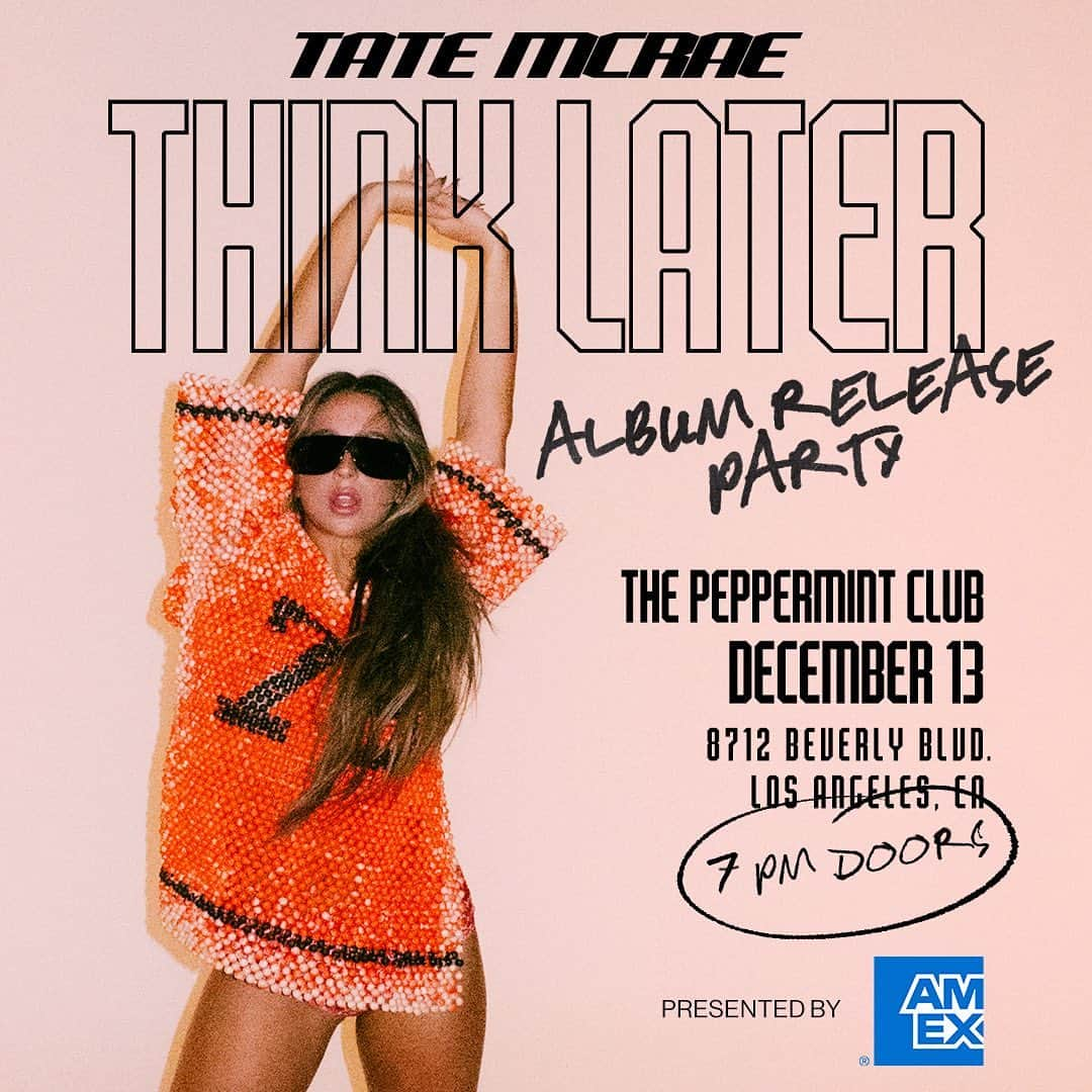 タテ・マクレーさんのインスタグラム写真 - (タテ・マクレーInstagram)「so excited to announce my album release party at the peppermint club on wednesday, december 13th presented by @americanexpress!!! tickets on sale today 🖤 more information coming soon!!」12月12日 5時00分 - tatemcrae