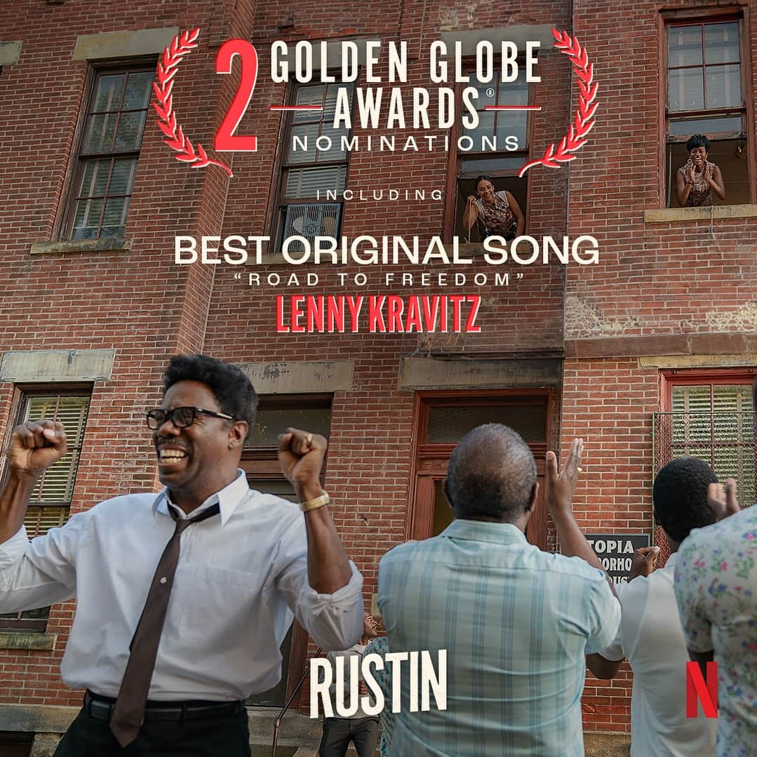 レニー・クラヴィッツのインスタグラム：「Thank you so much to Golden Globes for this honor. This remarkable film recognizes Bayard Rustin, the man behind the march, who was one of the greatest activists and organizers. Rustin wasn’t recognized at the time for his major contributions as he was a black gay man. The movement he championed then is just as important today and I wrote “Road to Freedom” with this in mind. We still have so much ground to cover and work to be done. I hope people continue to be inspired by this film and song to come together in peace. I want to congratulate @kingofbingo on his nomination for Best Actor today as well as the entire @rustinmovie family.」