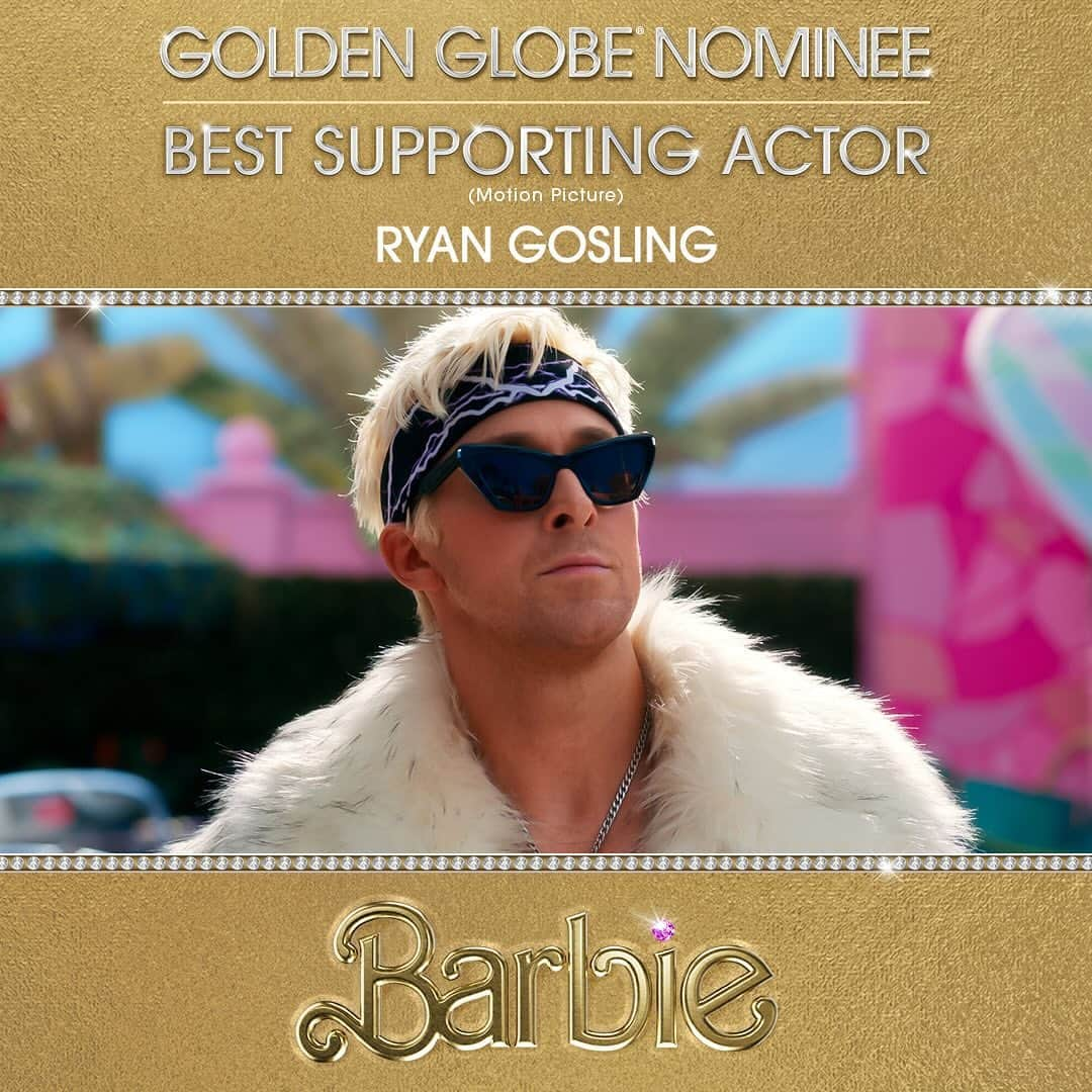 バービーさんのインスタグラム写真 - (バービーInstagram)「Join us as we congratulate #BarbieTheMovie on being nominated for 9 #GoldenGlobes, including:  - Best Picture, Musical or Comedy - Best Director, Motion Picture – Greta Gerwig - Best Screenplay, Motion Picture – Greta Gerwig, Noah Baumbach - Best Performance by an Actress in a Motion Picture, Musical or Comedy – Margot Robbie - Best Supporting Actor, Motion Picture – Ryan Gosling - Best Original Song, Motion Picture – “What Was I Made For?” - Best Original Song, Motion Picture – “I’m Just Ken” - Best Original Song, Motion Picture – “Dance the Night”」12月12日 5時46分 - barbie