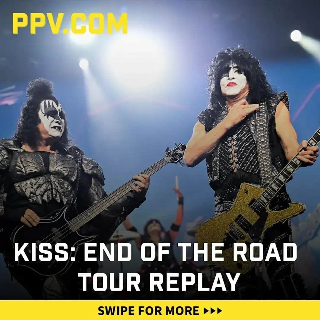 KISSのインスタグラム：「🔥🎸 Relive @kissonline's #EndOfTheRoadTour with the #EndOfTheRoadPPV replay on PPV.COM until 1/1/24.  With the replay, you're also eligible to purchase @kissonline's Golden Tickets, while supplies last!  #KISSArmy | #KISS50」