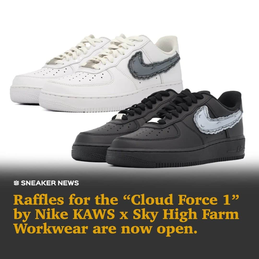 Sneaker Newsのインスタグラム：「KAWS' latest linkup with Nike benefits Sky High Farm Workwear and its parent company's fight for food security ☁️⁠ ⁠ The "Cloud Force 1" takes existing Air Force 1 Lows and adds original artwork from KAWS, a decision attempting to emphasize that beauty already exists in the world. Apparel will also be available as part of the collection, for which Dover Street Market New York has recently opened raffles. Entries will be accepted until tomorrow, December 12th, at 11am EST.⁠ ⁠ Visit the LINK IN BIO for more details.」