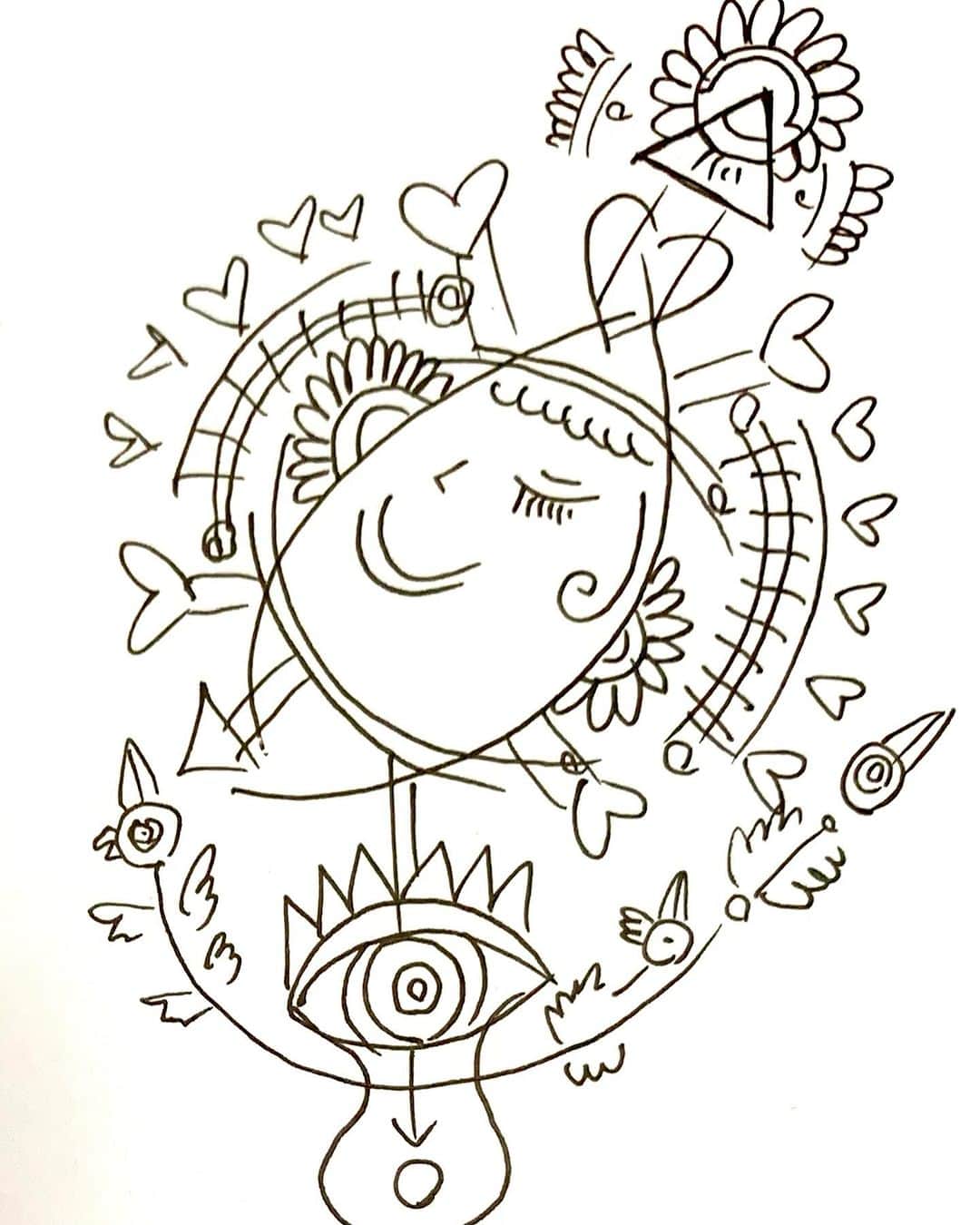 たいぞうのインスタグラム：「朝のインスタライブ中に描いた絵 テーマ 夢中  夢中でやってるとまわりが気にならないようになる。」