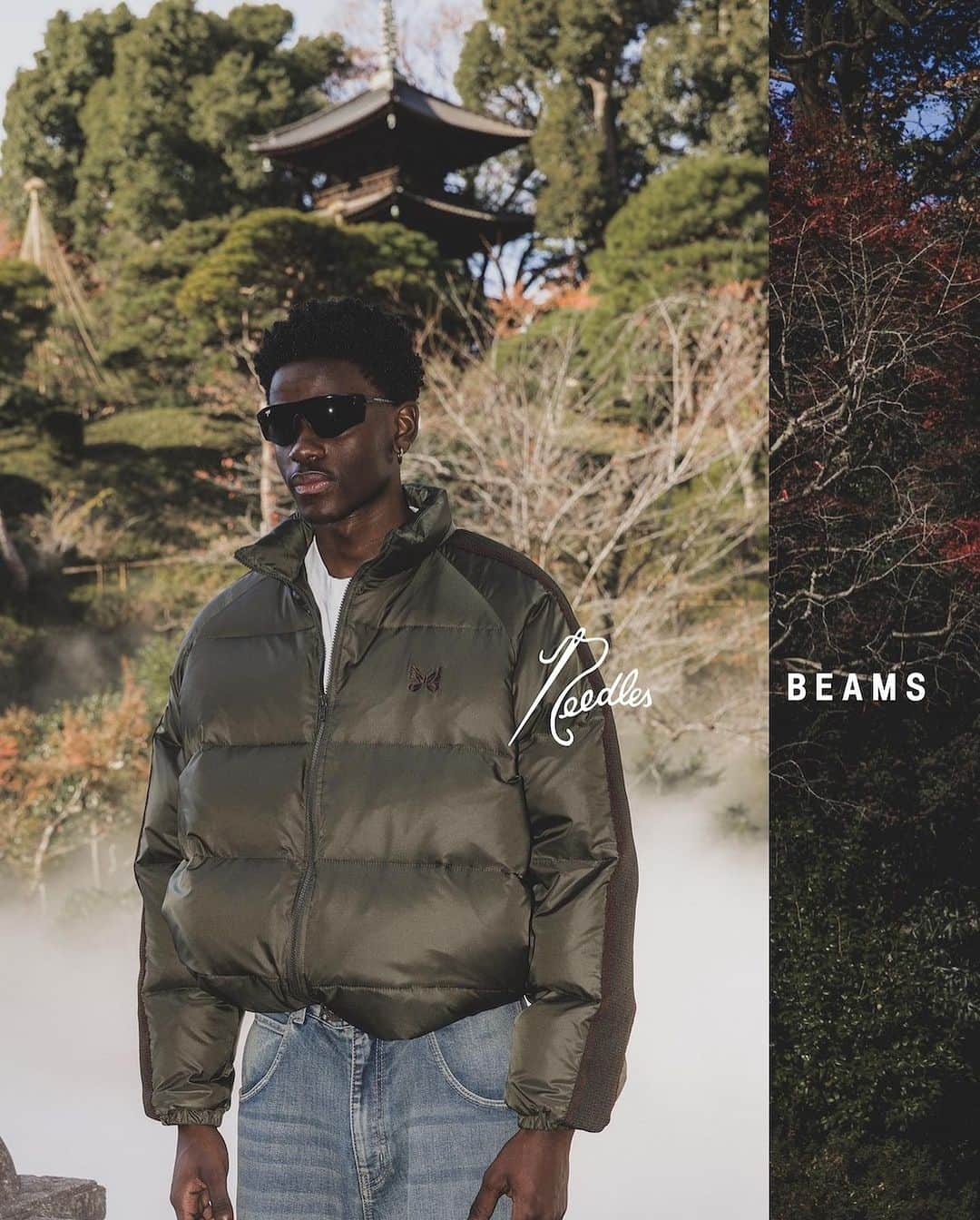 BEAMS MENのインスタグラム：「… NEEDLES × BEAMS 12.16(Sat.) Release . 毎シーズン人気を博す〈NEEDLES〉との別注アイテムに『ダウンジャケット』が登場。 短丈ワイドのシルエットにこだわり、型から別注した本アイテムは、程よいボリューム感が幅広いコーディネートにマッチします。 ブランドのアイコンである象徴的なラインもサイドに配することで、両ブランドらしさの詰まったアイテムに仕上がりました。 気温も下がり、肌寒いこの季節に活躍する本アイテムをぜひお見逃しなく！ . @needles_tokyo_official @beams_official @beams_mens_casual #needles #beams」