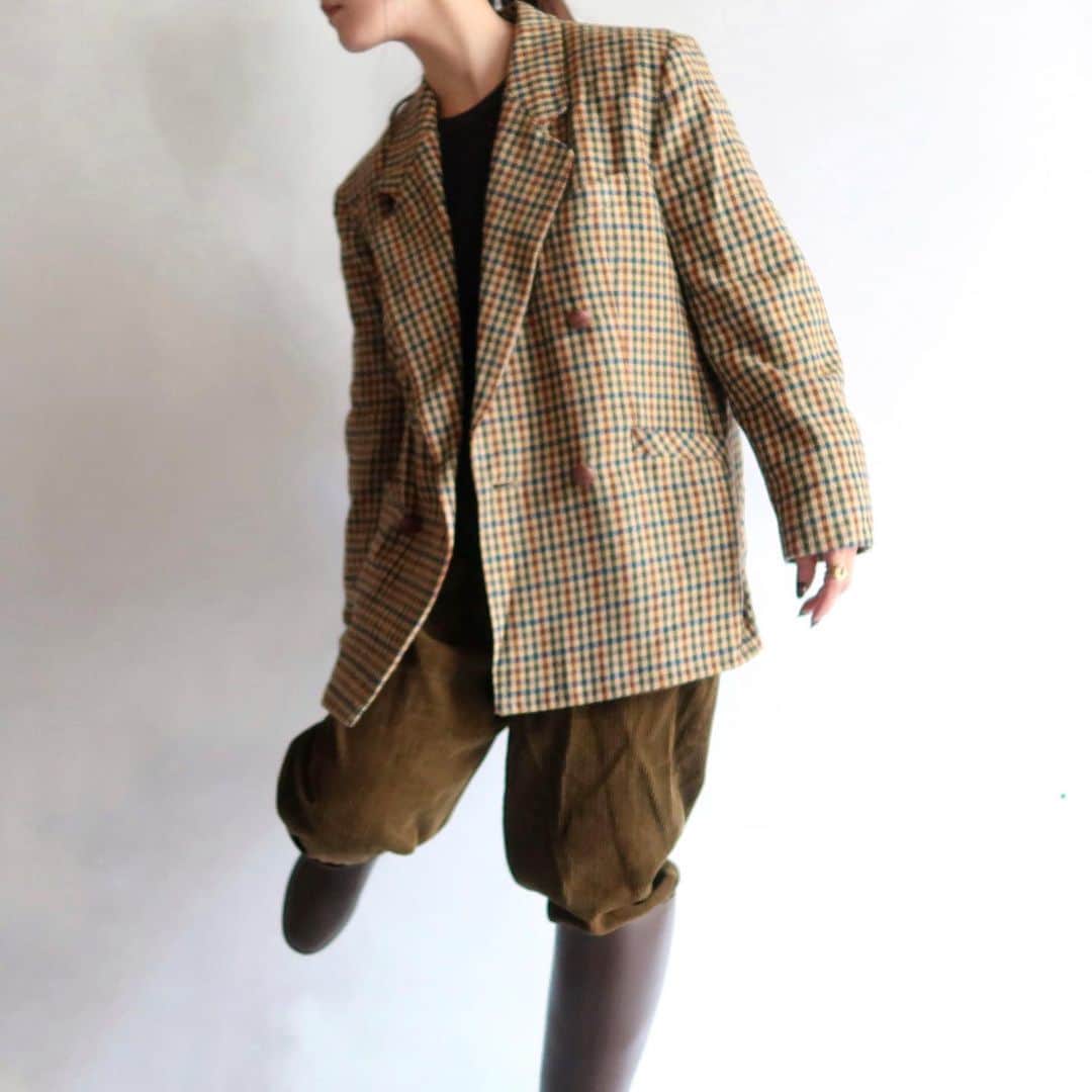TheSunGoesDownのインスタグラム：「double breasted check pattern jacket  staff 154cm」