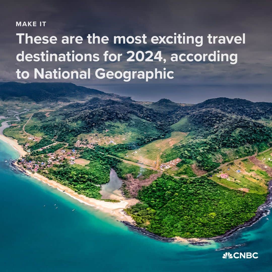 CNBCのインスタグラム：「In November, National Geographic published its “The Cool List for 2024,” a collection of 30 destinations worldwide that are the most exciting places to visit next year.  Europe dominated the list, with 13 locations, including traveling the entire continent by train. Six places in North America were named on the list, with three in the United States.  As travelers continue to look for cheaper alternatives or “dupe travel,” places that are close to but not the tried-and-true tourist hotspots are rising in popularity.  See the most exciting global travel destinations for 2024, according to National Geographic, at the link in bio. (with @CNBCMakeIt)」