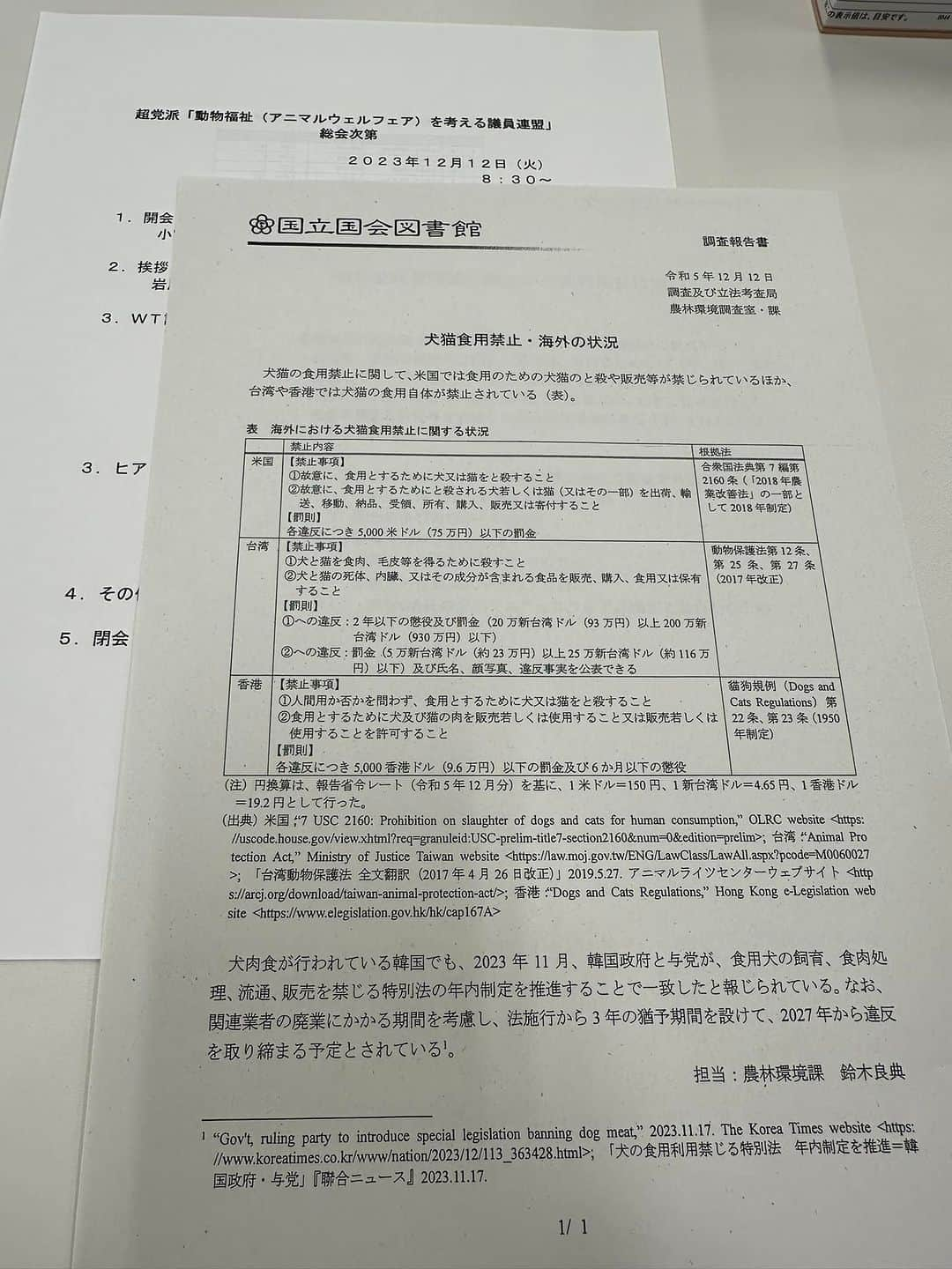 須藤元気さんのインスタグラム写真 - (須藤元気Instagram)「犬猫の食用禁止に関して…米国や台湾、香港は犬猫の食用を禁止されており、犬肉食が行われている韓国でも今年11月、食用犬の飼育、食肉処理、流通、販売を禁じる特別法の年内制定を推進するとのこと。議連で犬猫食用禁止と化粧品の動物実験廃止WTが立ち上がります。#動物福祉を考える議員連盟」12月12日 12時22分 - sudogenki