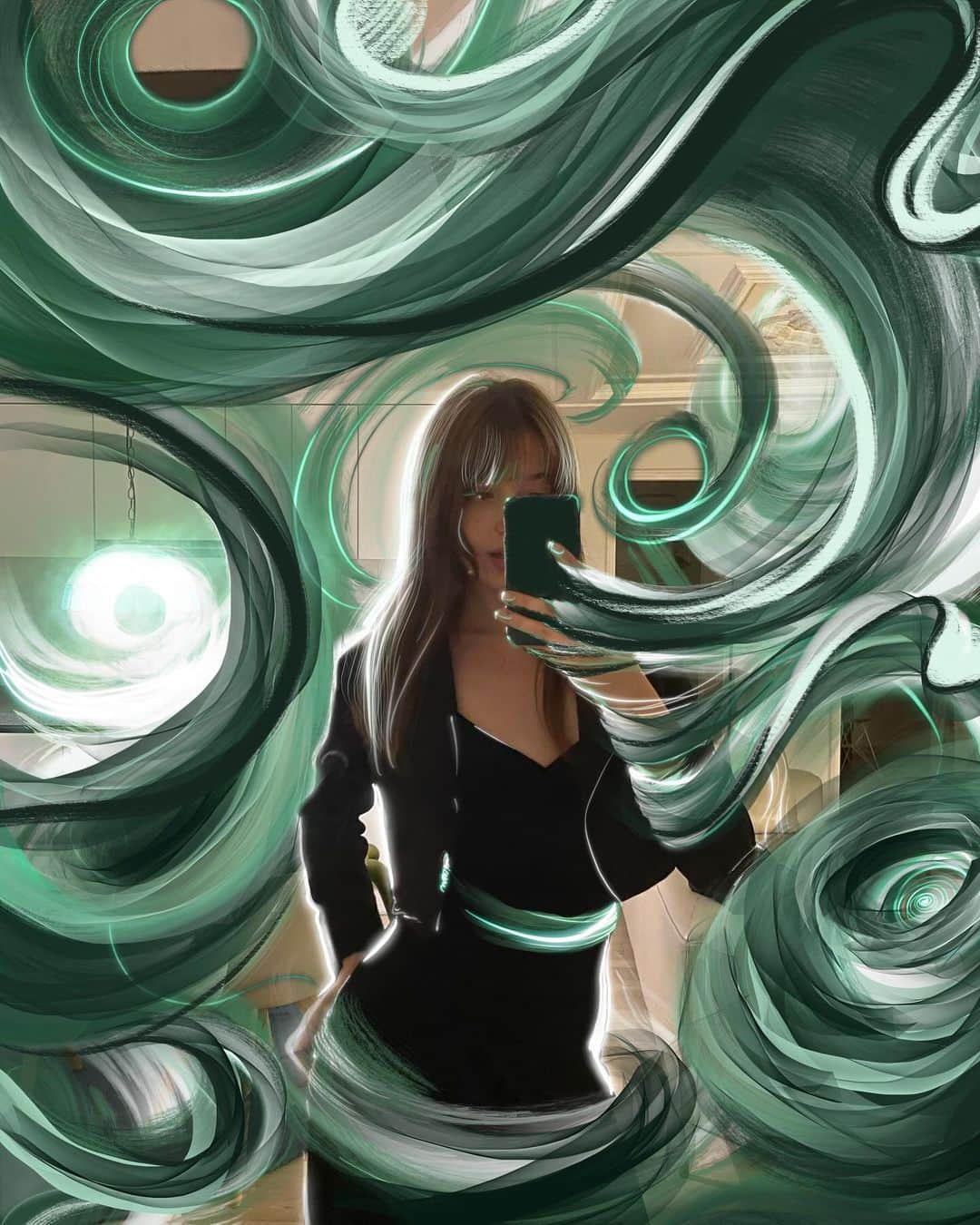 アンジェリーナ・ダニロヴァのインスタグラム：「I think there’s a living room in the middle of my ｐｏｒｔａｌ.  ٩(^‿^)۶  🪞🌀💫🕳️」