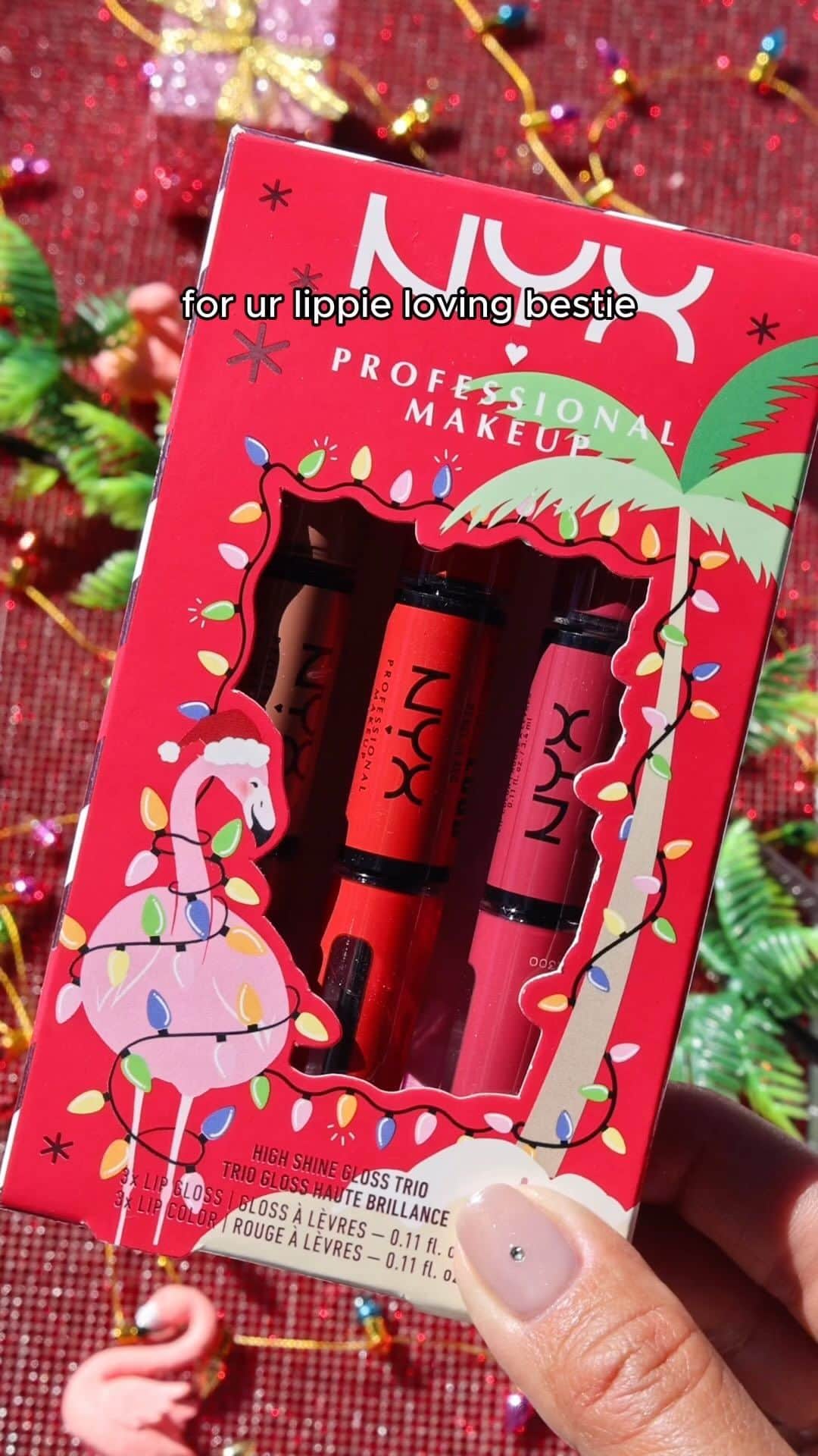 NYX Cosmeticsのインスタグラム：「‘tis the season for LIPPIES 🎁✨ 💋 treat urself to this Shine Loud Trio feat shades: Global Citizen, Goal Getter, and Rebel in Red #credit @maquillageitup #nyxcosmetics #nyxprofessionalmakeup #holidaycollection #falalalaland #veganformula #crueltyfree」