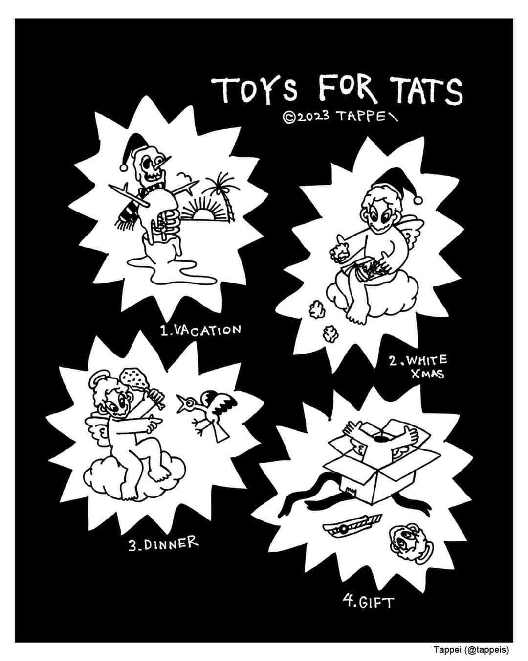 LENさんのインスタグラム写真 - (LENInstagram)「【TATTOO STUDIO YAMADA PRESENTS ”Toys For Tats”】  TSYのクリスマス恒例行事のお知らせです。  初めての方の為にも、改めてご紹介させてください。  元ネタはアメリカの風習 ”Toys For Tots”。両親がクリスマスプレゼントを買う余裕のない子ども達へ、ボランティアで集めたおもちゃを配布する行事です。米国海兵隊が運営を行い、1947年から今も尚続いています。    そして、TSYが開催するのは “Toys For “Tats” 。「タトゥー料金の代わりにおもちゃを持参してもらい、それらを全国の子どもたちに寄付する」 イベントです。  「タトゥーで子どもたちを楽しませたい」という想いから、 継続している活動になります。  さらに今回はTATTOO SUTUDIO YAMADAメンバーに加え、他スタジオの彫師さんにもご参加いただけることになりました。  今年も皆様と、少し変わった形でクリスマスを一緒に楽しめればと思います。 たくさんのご応募を心よりお待ちしております。 ​ ​  ■参加方法 ​  ○タトゥーの施術をご希望の方 ・タトゥーの施術日は12/23(sat)となります。 ・各アーティストのインスタグラムをご参照の上予約方法に従ってください。 ・​施術はイベント用タトゥーフラッシュ内からデザインをお選びください。 ・料金は一律15,000円(イベント特別価格)になります。 ・​当日までに、15,000円以上分のおもちゃ(対象年齢3~10歳)を購入してください。 おもちゃ15,000円以上購入した証明となる「領収書」を持参して頂き、タトゥーの施術と交換になります。 ※施術できる人数には限りがございますのでご了承ください。   ​ ​○おもちゃをご希望の方 ・プレゼントの譲渡は12/24(sun)にTATTOO SUTUDIO YAMADAのスタジオガレージにて 12:00~18:00の間お子様を連れてきていただいた方々に譲渡させていただきます。 ​​  https://www.tattoostudioyamada.com/toysfortats」12月12日 22時01分 - len.5
