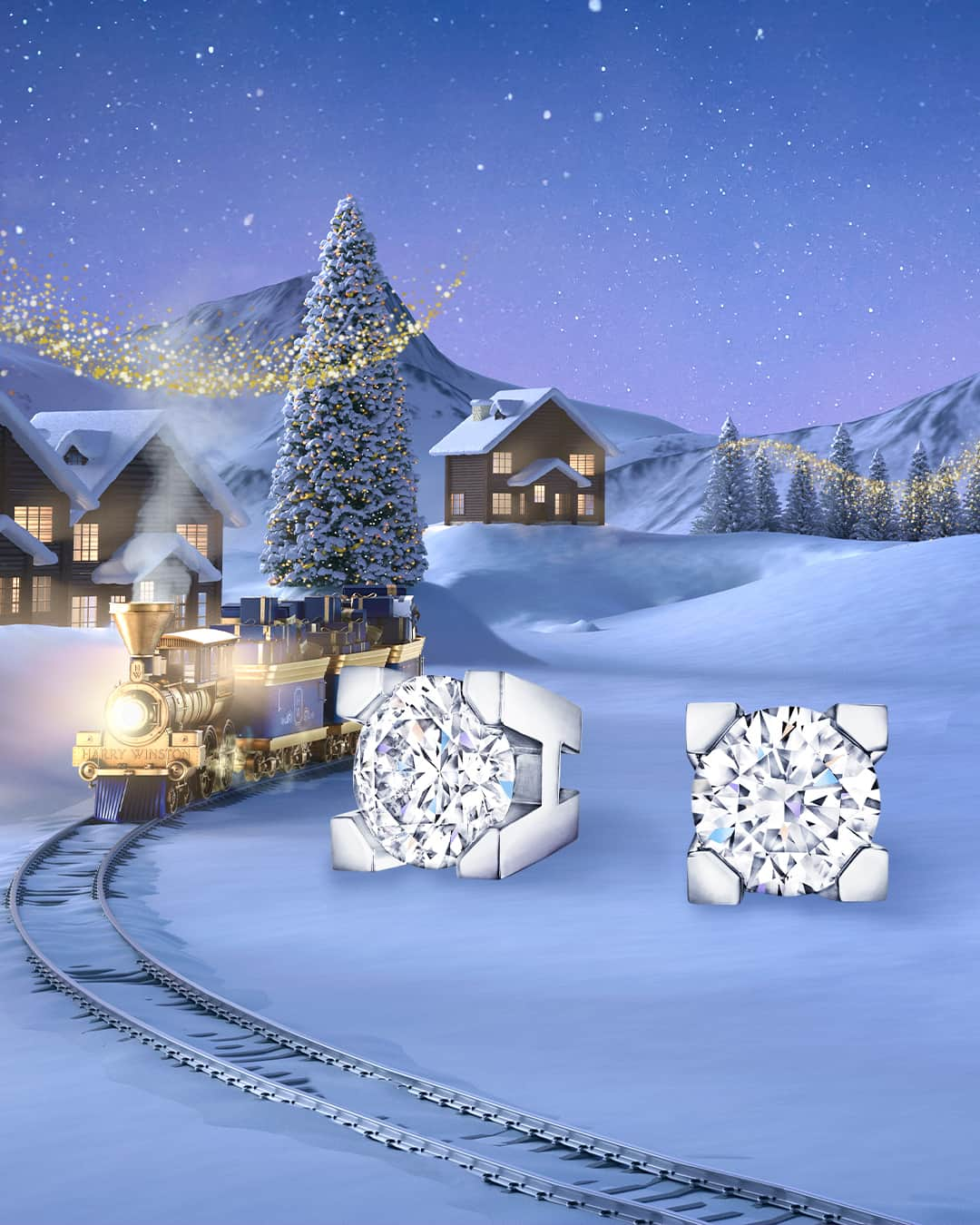 ハリー・ウィンストンのインスタグラム：「Featuring the House’s signature “H” and “W” initials in their design, HW Logo diamond jewels bring a contemporary spirit to a magical holiday landscape. Tap the link in bio to make their Winston Wishes come true this year. #WinstonWishes #HWLogo #HarryWinston」