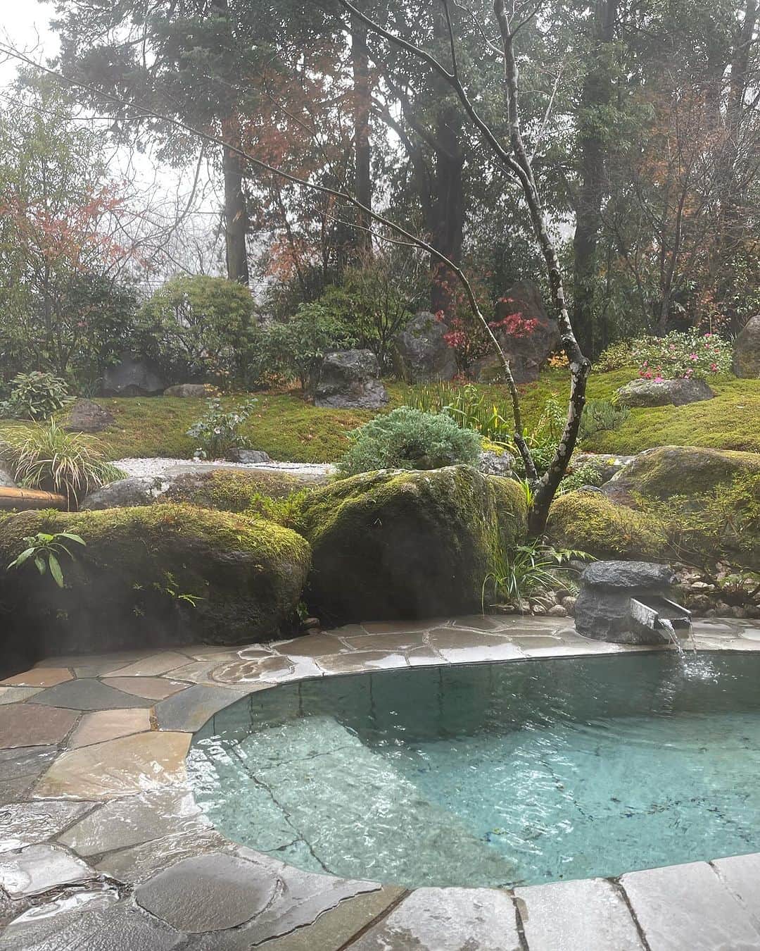 木本泉のインスタグラム：「- 雨の日の温泉も良い♨️  久しぶりの箱根。 やっぱり良いね😌最高⭐️  #箱根#強羅#温泉」